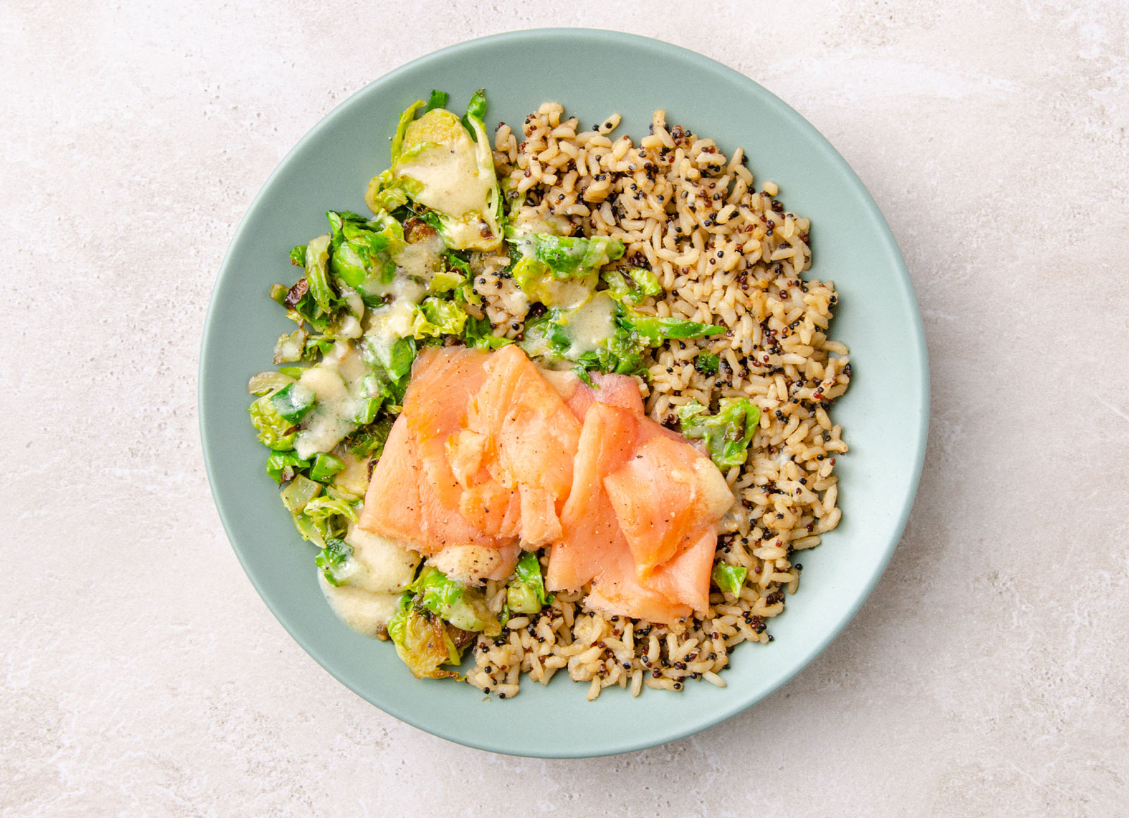 Smoked Salmon + Brussels Rice Bowl