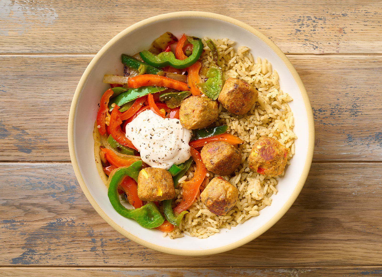 Black Bean Ball Fajita Rice Bowl