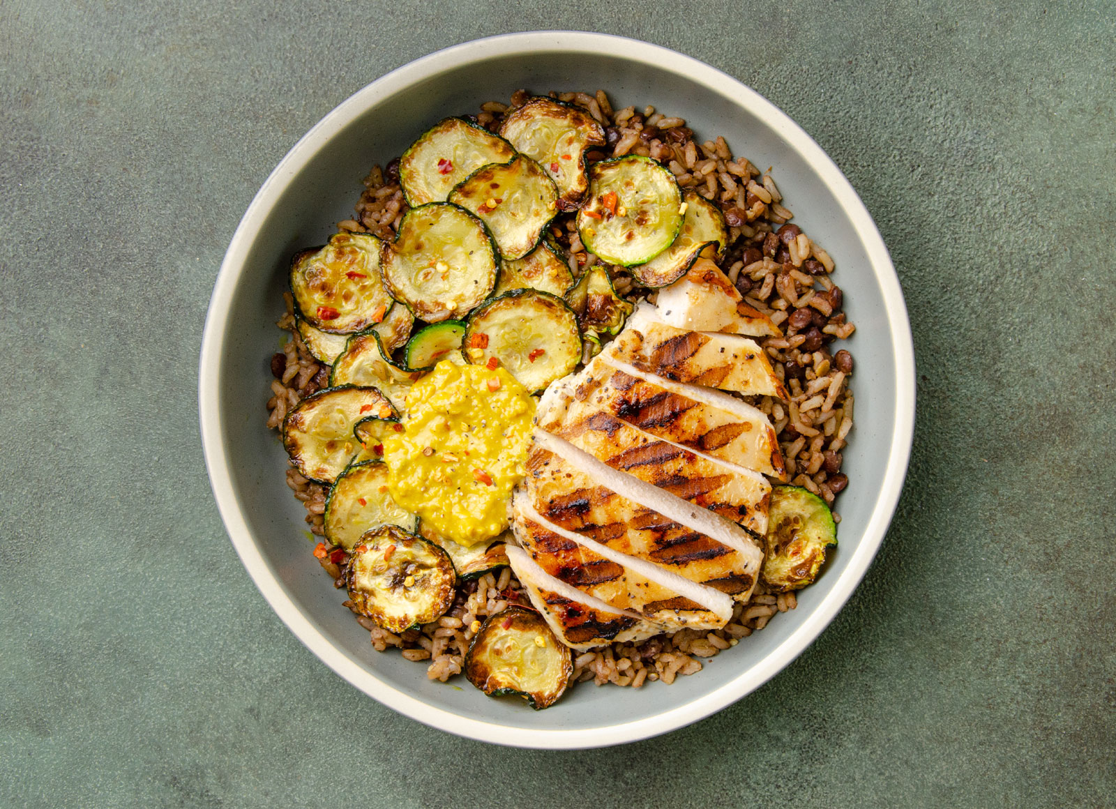 Curry Chicken + Zucchini Protein Bowl with Lentil Quinoa Rice Mix
