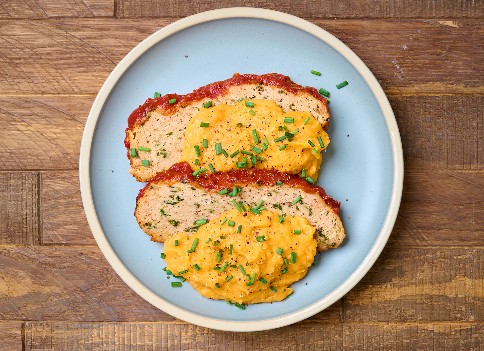 Turkey Meatloaf with Sweet Potato Mash