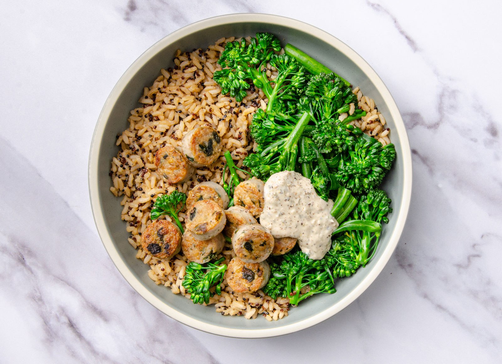 Spinach Garlic Sausage + Broccoli Bowl