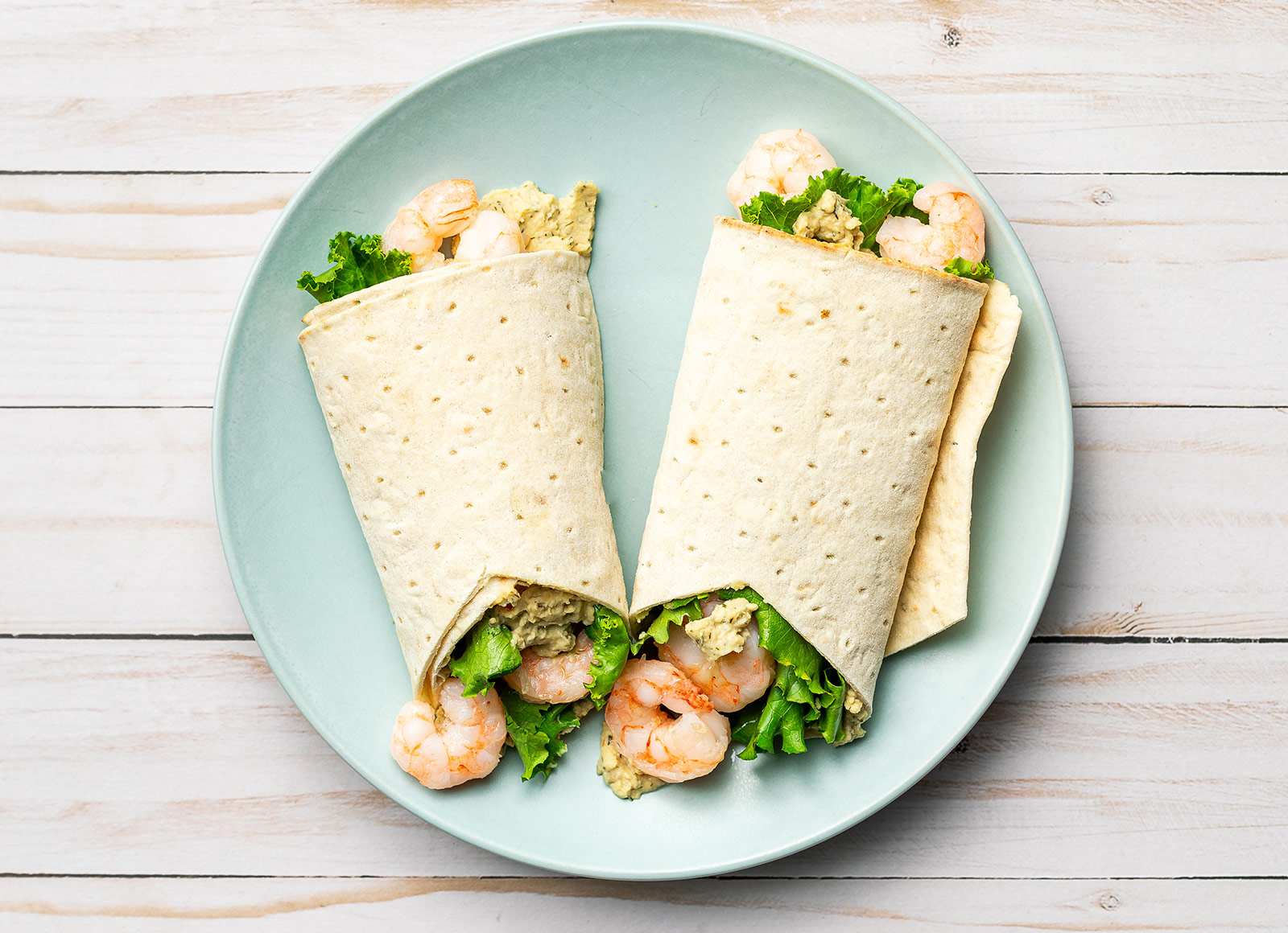 Lemony Shrimp + Hummus Lavash Wrap