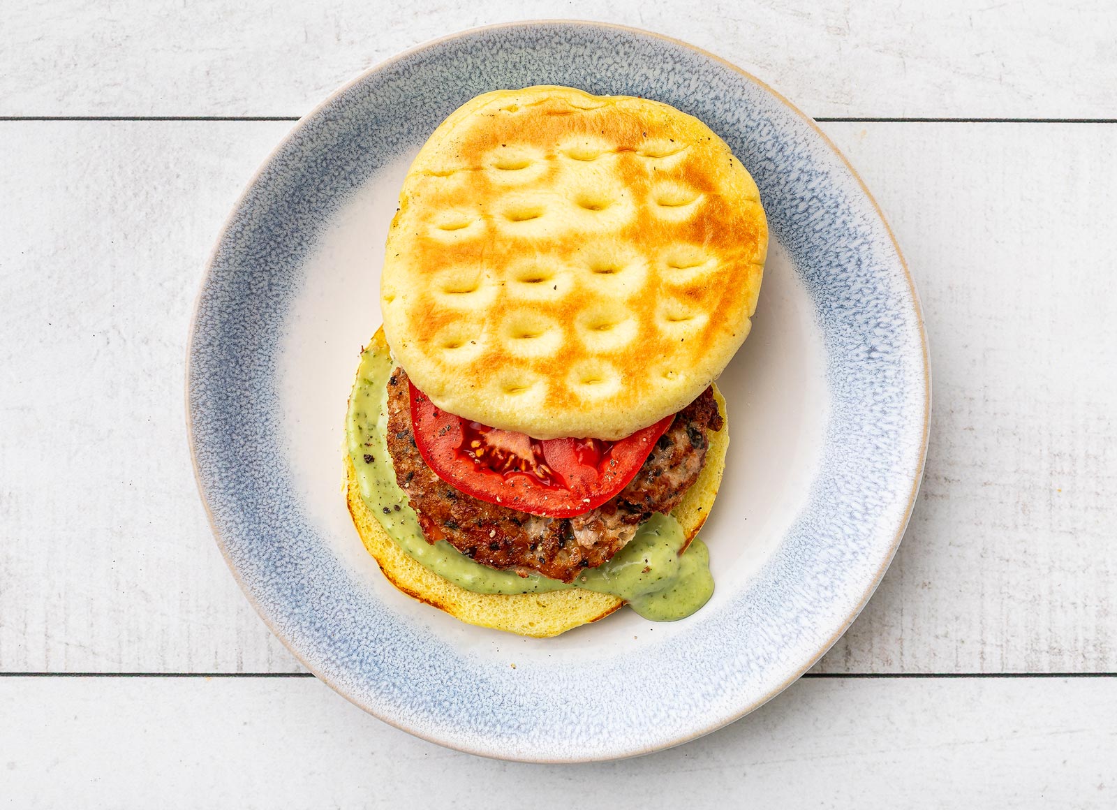 Bruschetta Chicken Patties with Tomatoes + Pesto Aioli on Brioche Buns