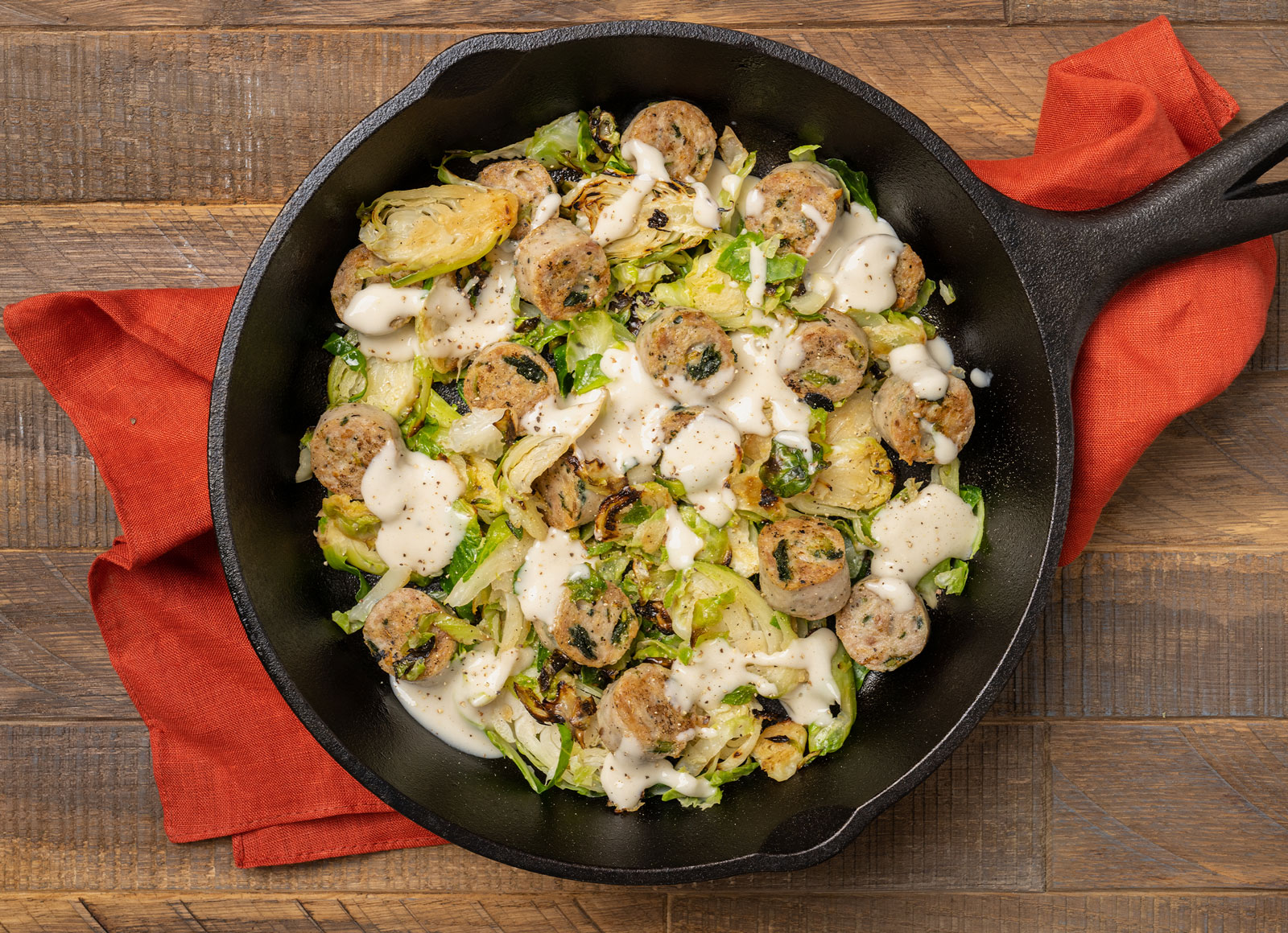 Creamy Garlic Chicken Sausage + Brussels