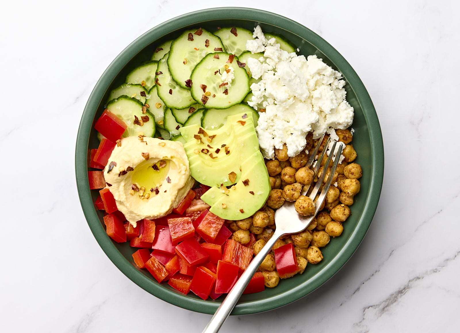 Chickpea, Feta + Lemon Garlic Hummus Veg Bowl