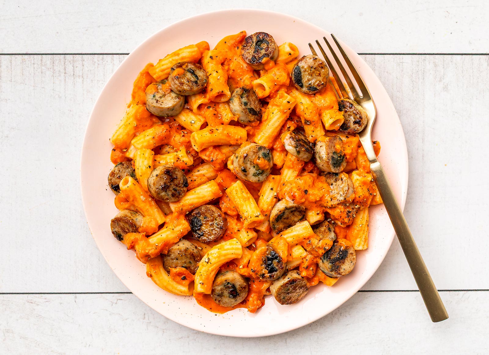 Vodka Sauce Rigatoni with Garlicky Chicken Sausage