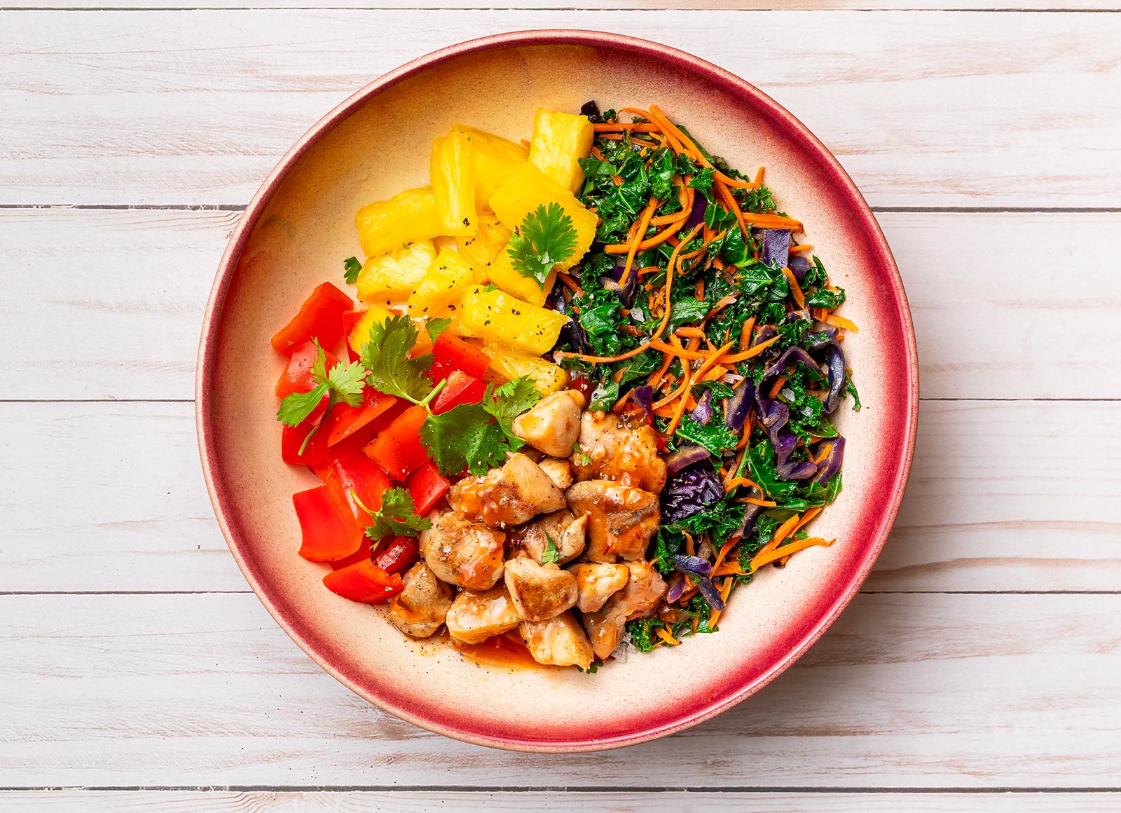 Sweet Chili Chicken Rainbow Salad with Red Bell Pepper