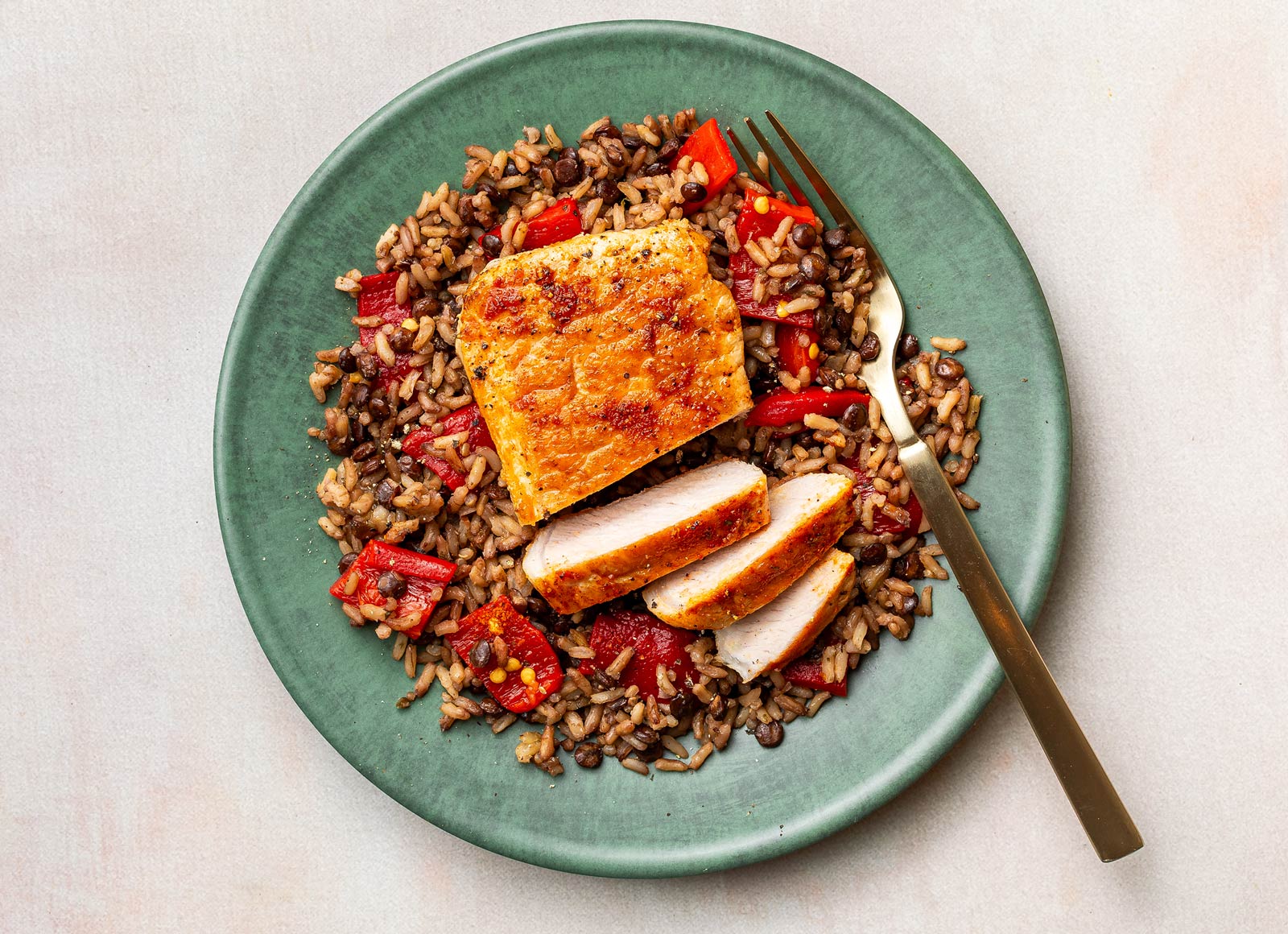 Blackened Pork Chop + Pepper Rice
