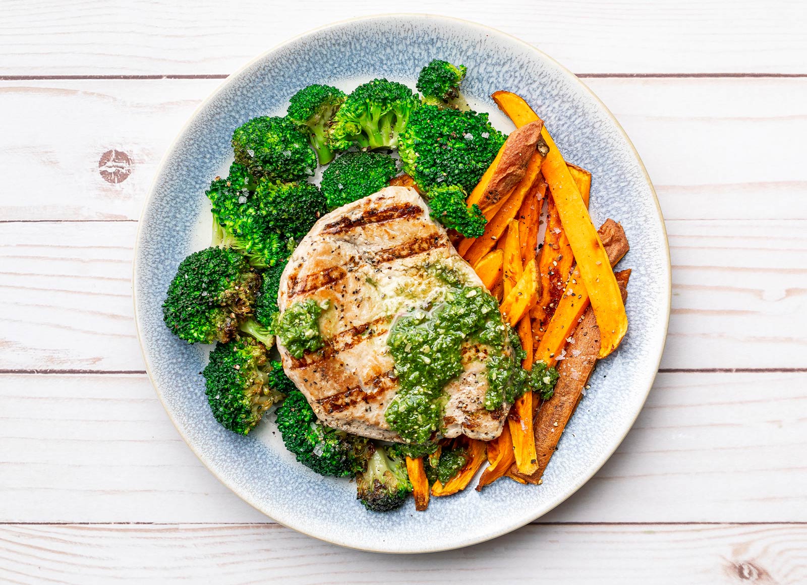 Pesto Grilled Pork + Sweet Potato