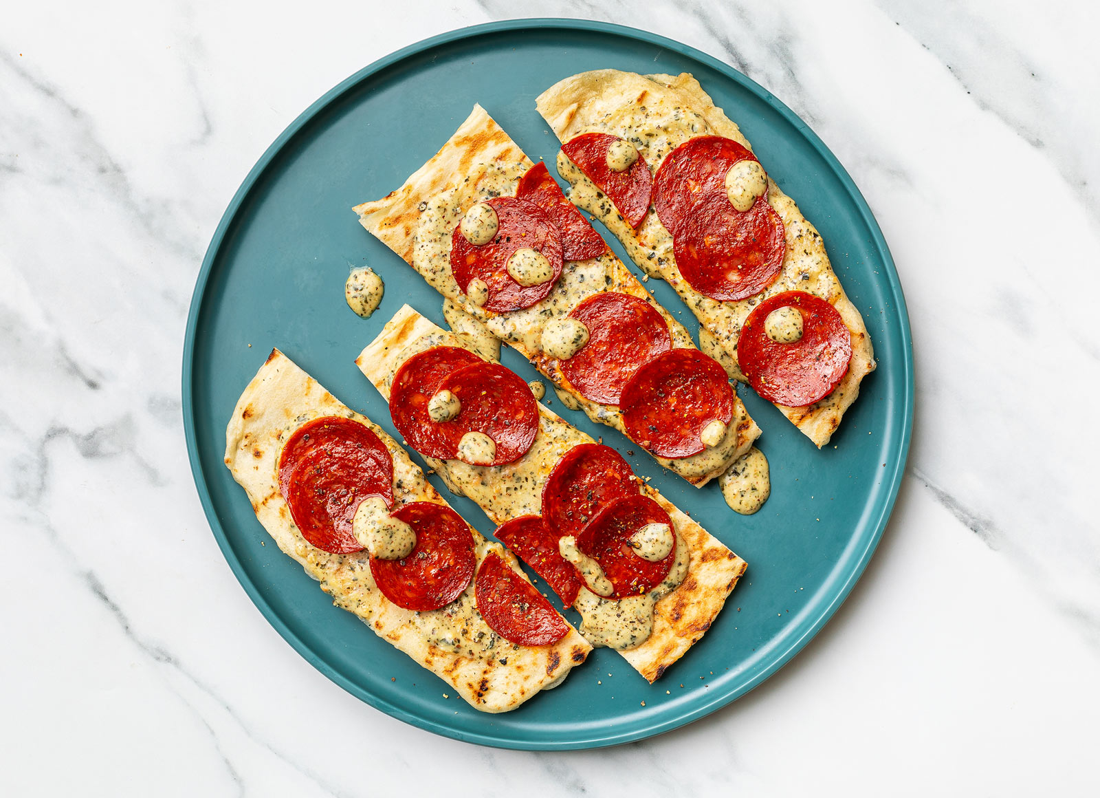 Spinach Artichoke Pepperoni Wood Grilled Pizza Crusts