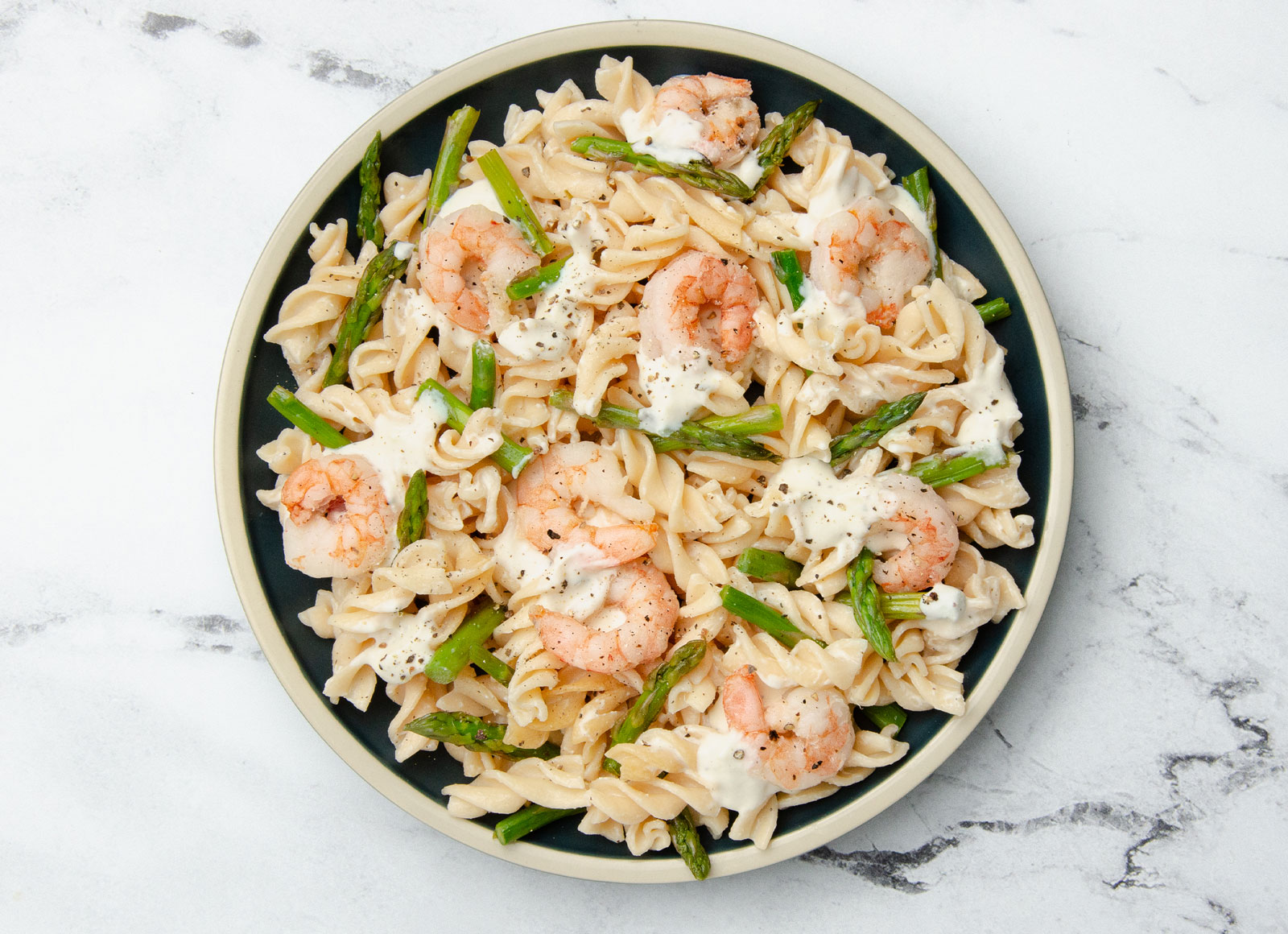 Creamy Gulf Shrimp Fusilli Primavera