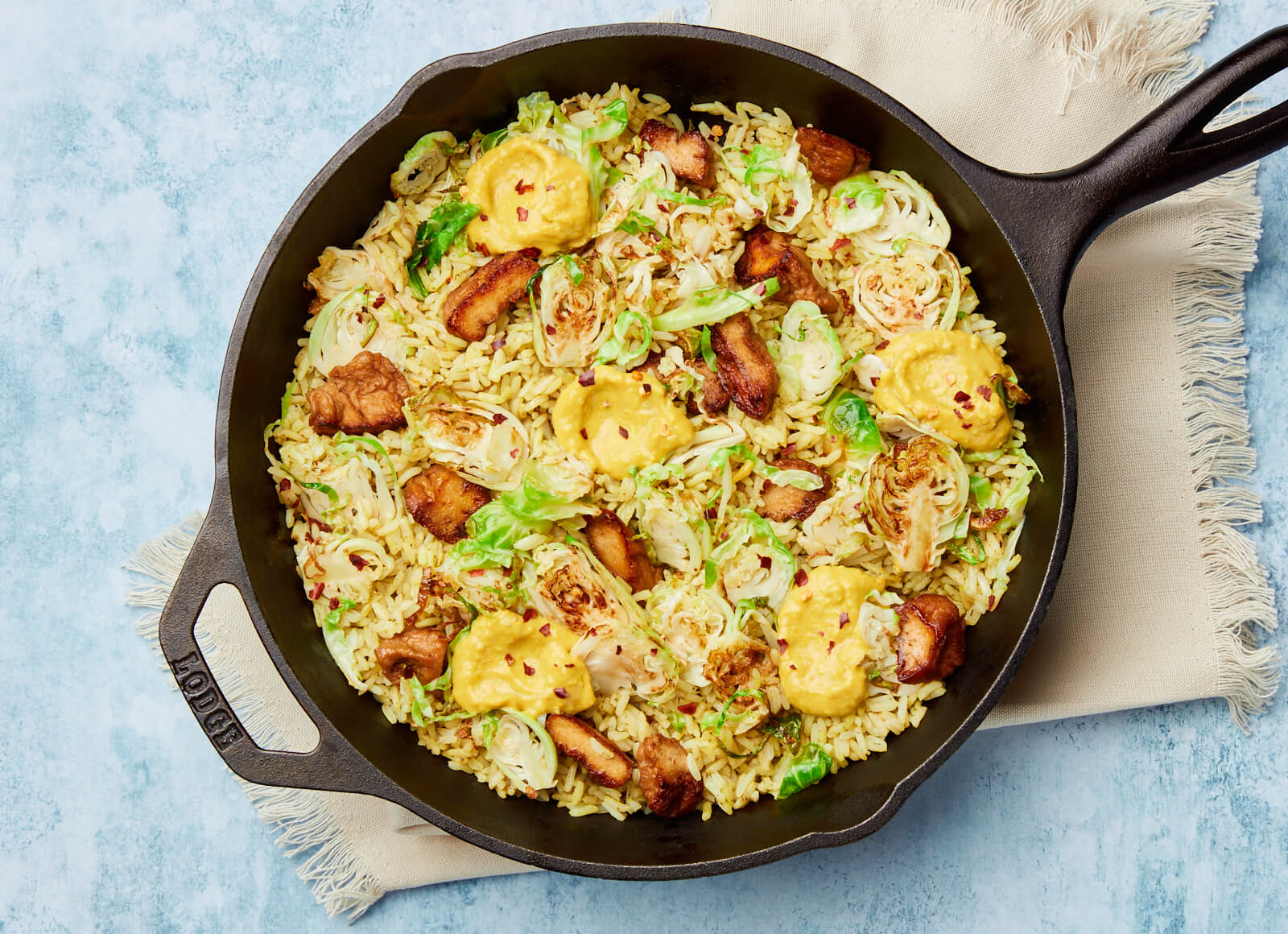 Tropical Tofu + Brussels Stir-Fry with Seasoned Jasmine Rice