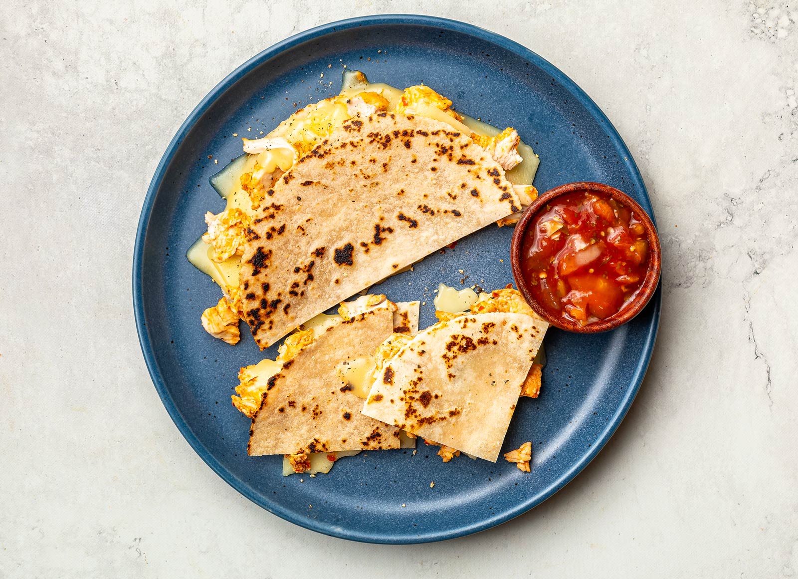 Chicken Quesadilla + Salsa on Almond Flour Tortilla