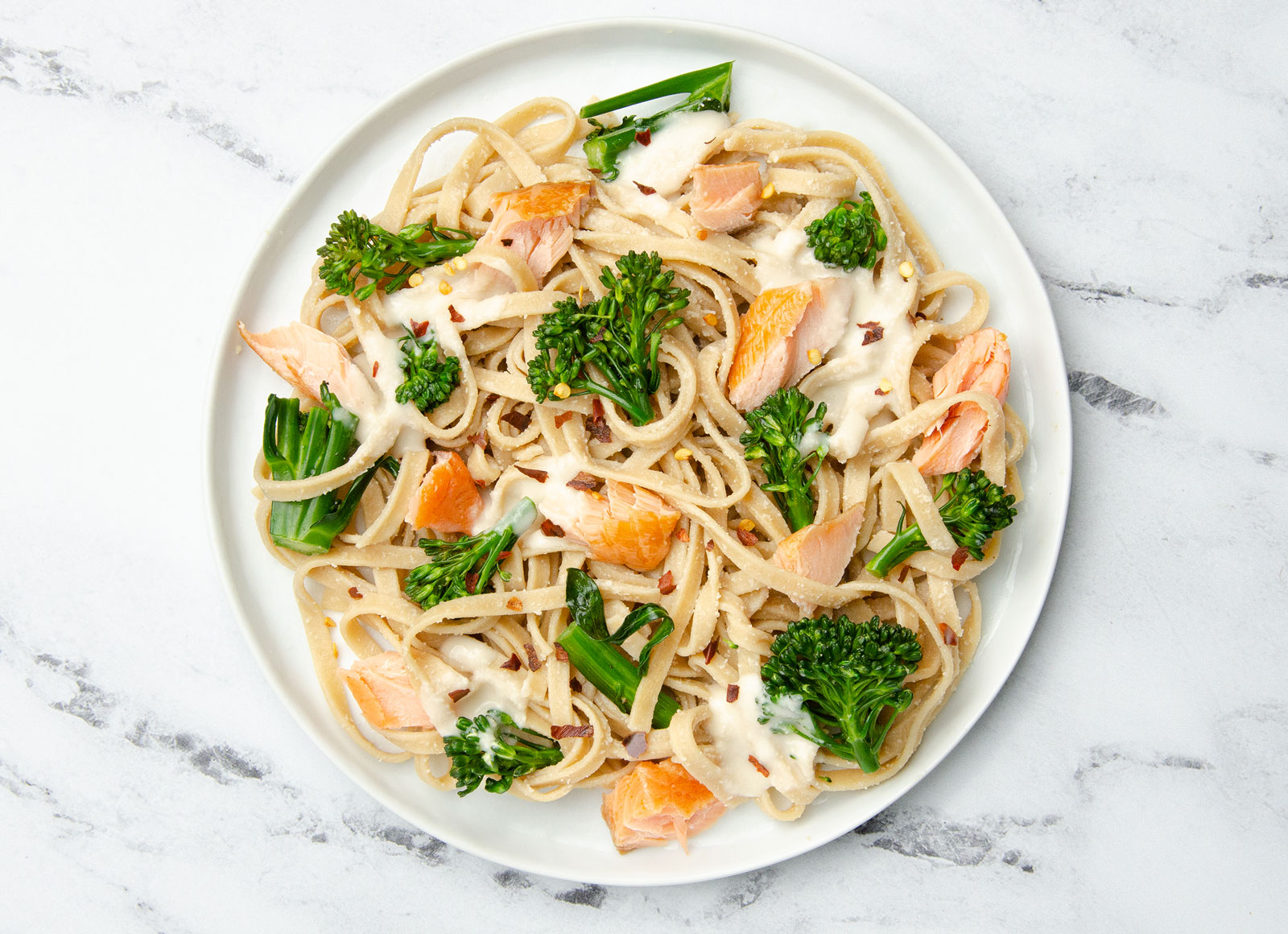 Creamy Salmon Cauliflower Linguine