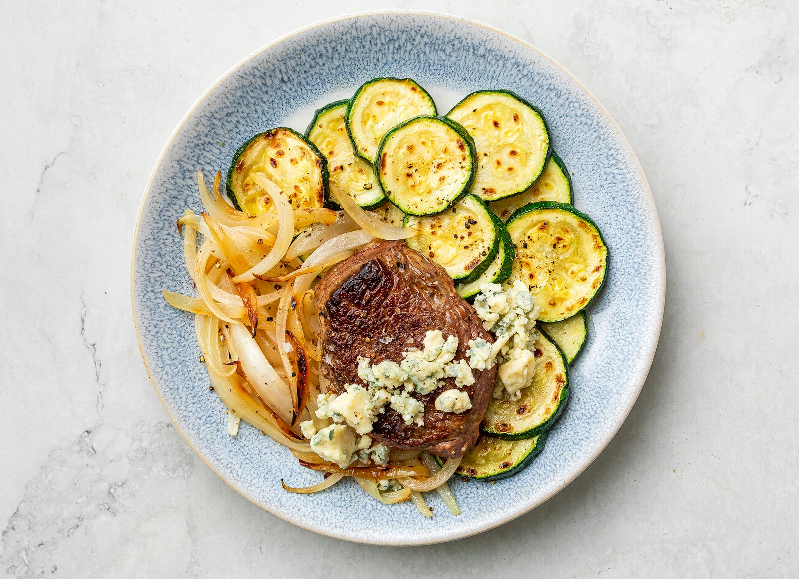 Blue Cheese Sirloin Steak + Sautéed Veggies with Zucchini