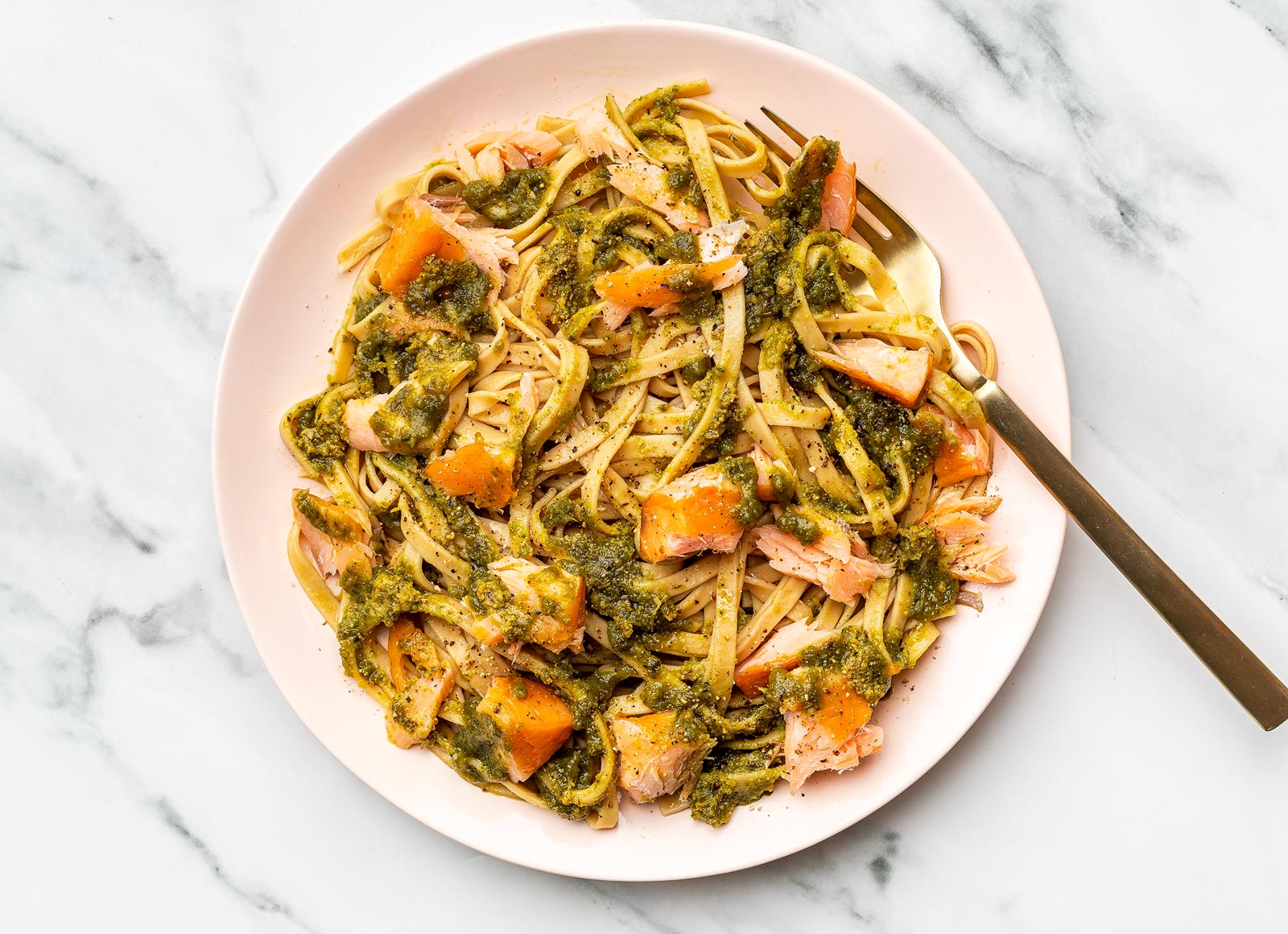Smoked Roasted Salmon Pesto Linguine