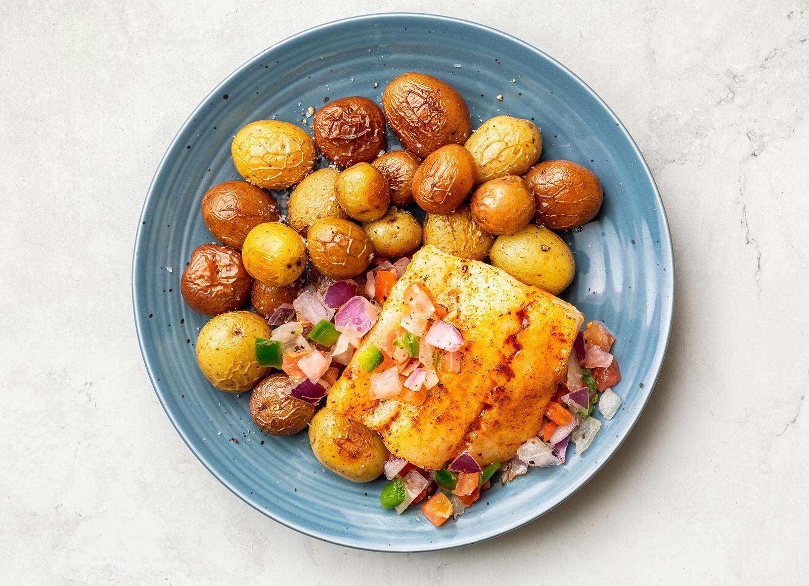 Seasoned Cod with Potatoes + Fresh Salsa