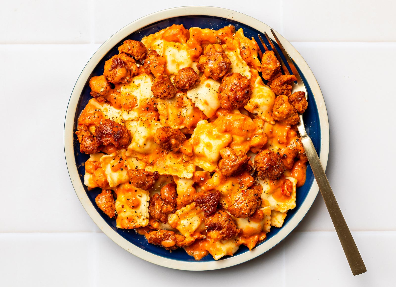 Ravioli alla Vodka with Hot Turkey Sausage