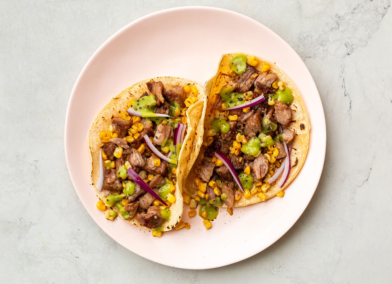 Shredded Pork + Corn Tacos