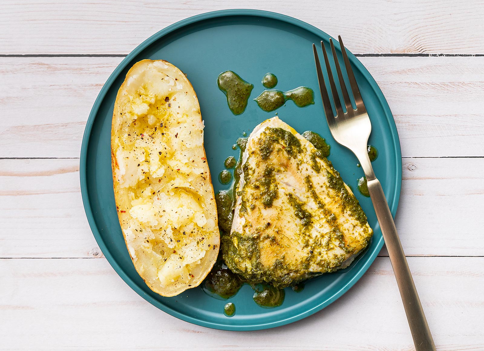 Chimichurri Tuna Steak + Baked Microwave-Ready Russet Potato