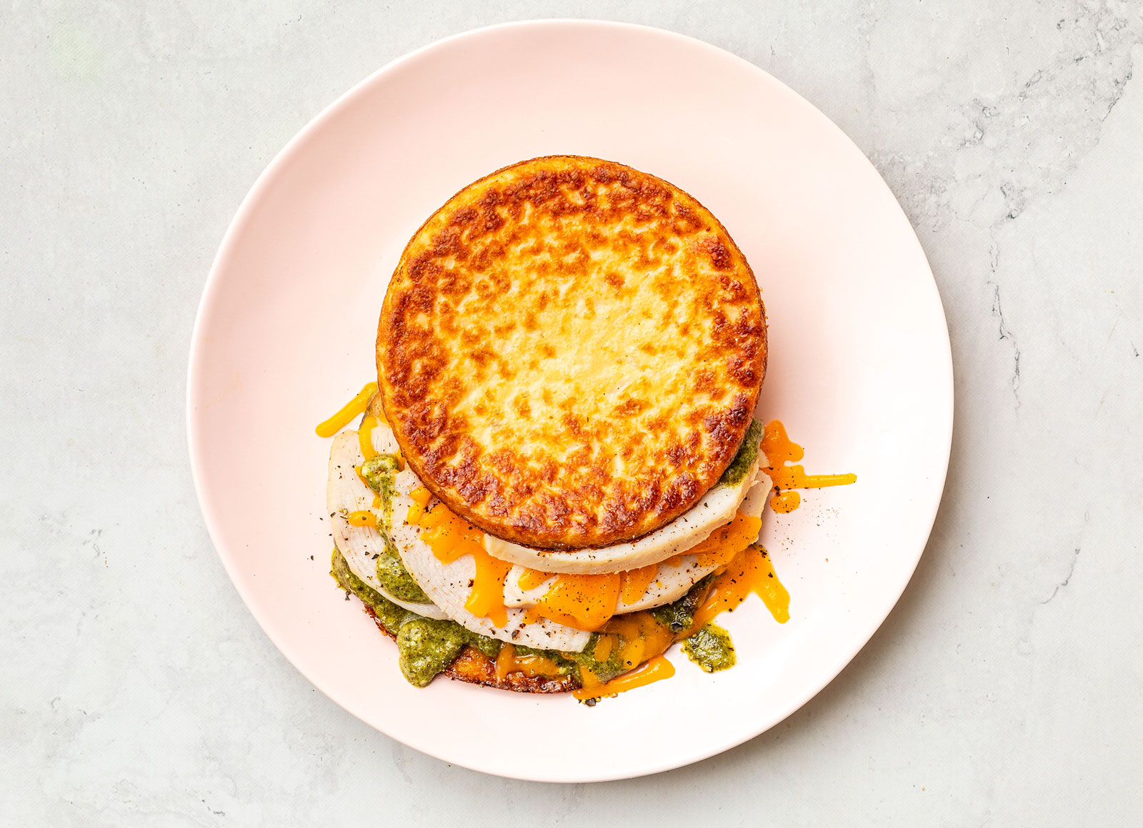 Cheesy Pesto Roast Chicken Cauliflower Sandwich Rounds