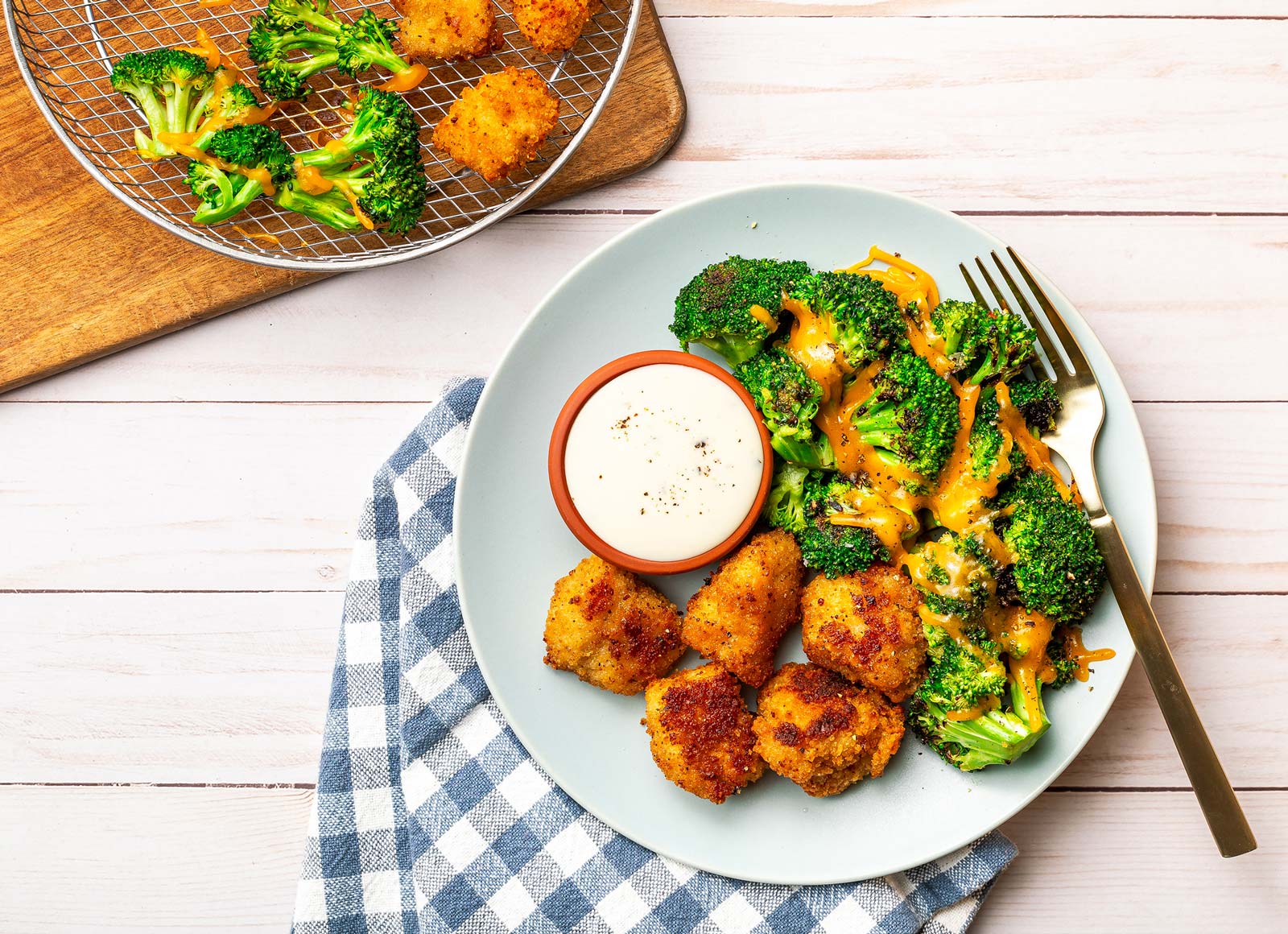 Chicken Nuggets + Cheesy Broccoli Florets with Ranch