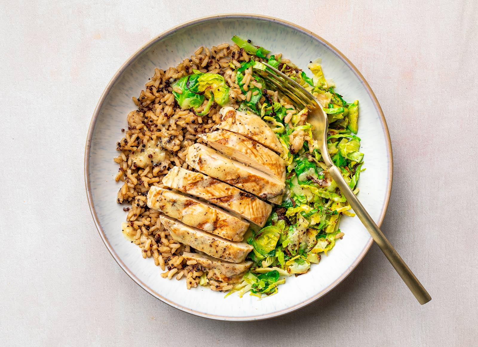 Grilled Seasoned Chicken Breast + Brussels Rice Bowl