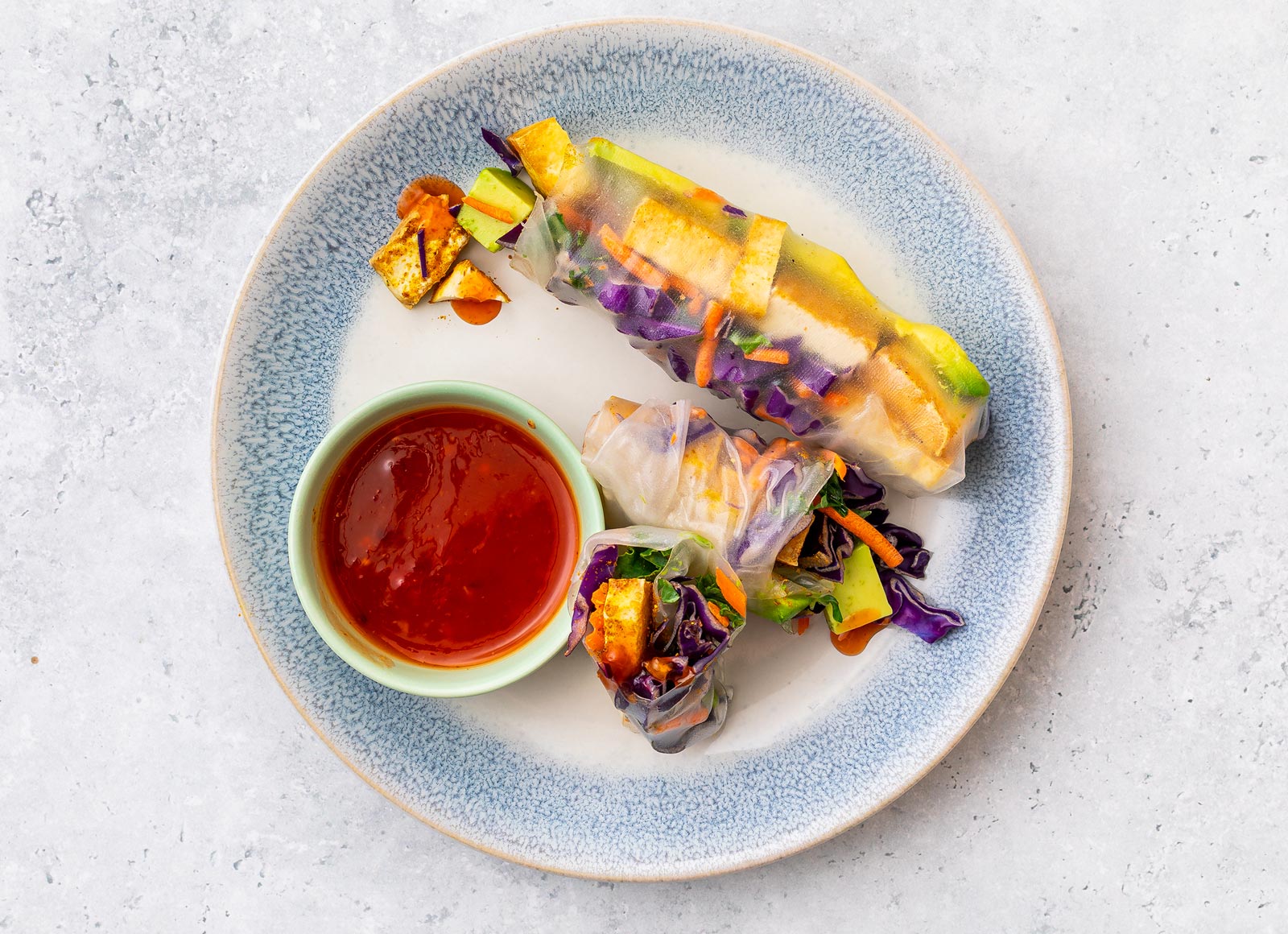 Curried Tofu Summer Rolls + Sweet Chili Dipping Sauce