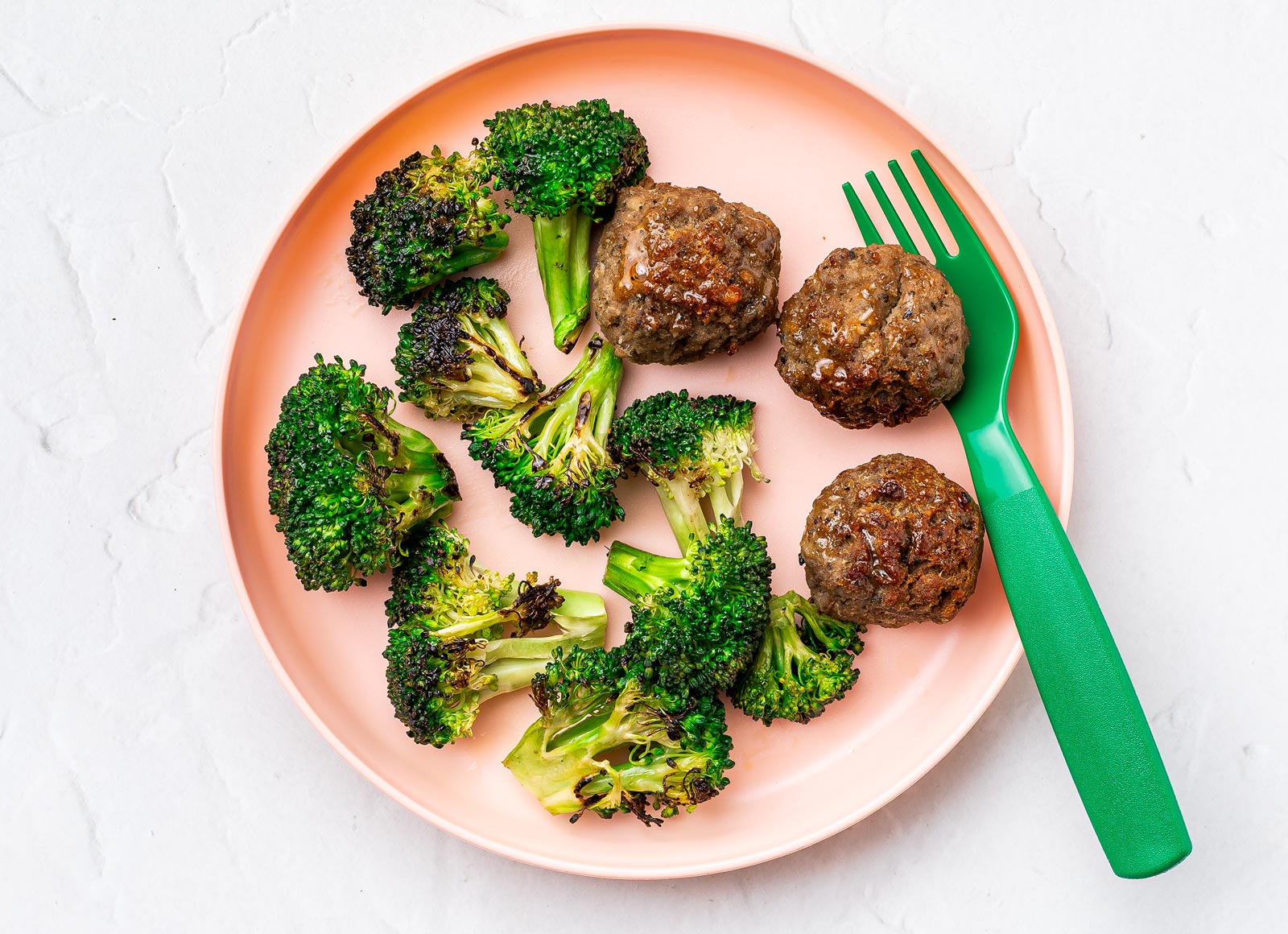 Simplest Beef Meatballs + Steamed Broccoli Florets