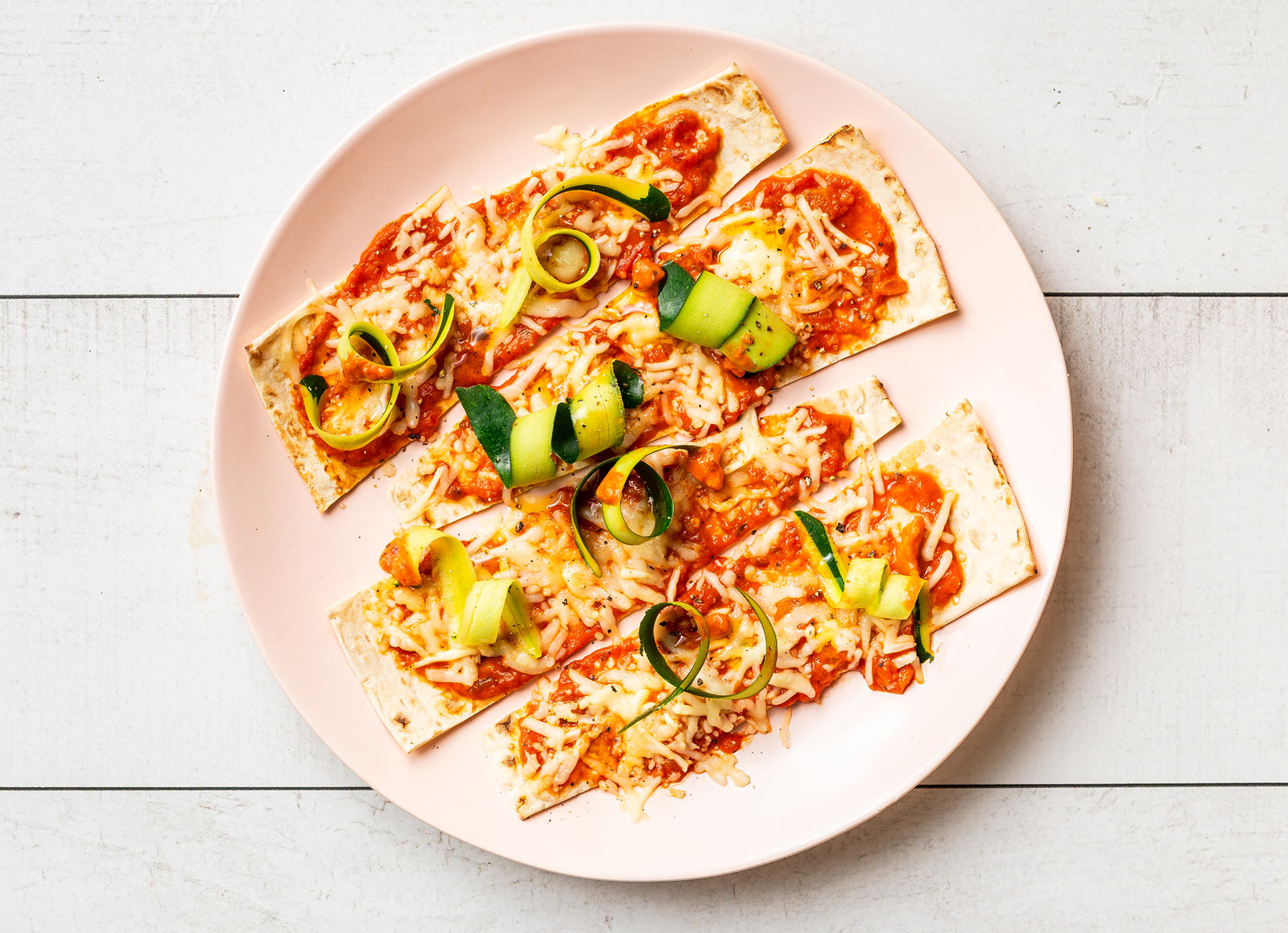 Zucchini Vodka Lavash Pizza with Shredded Mozzarella Cheese