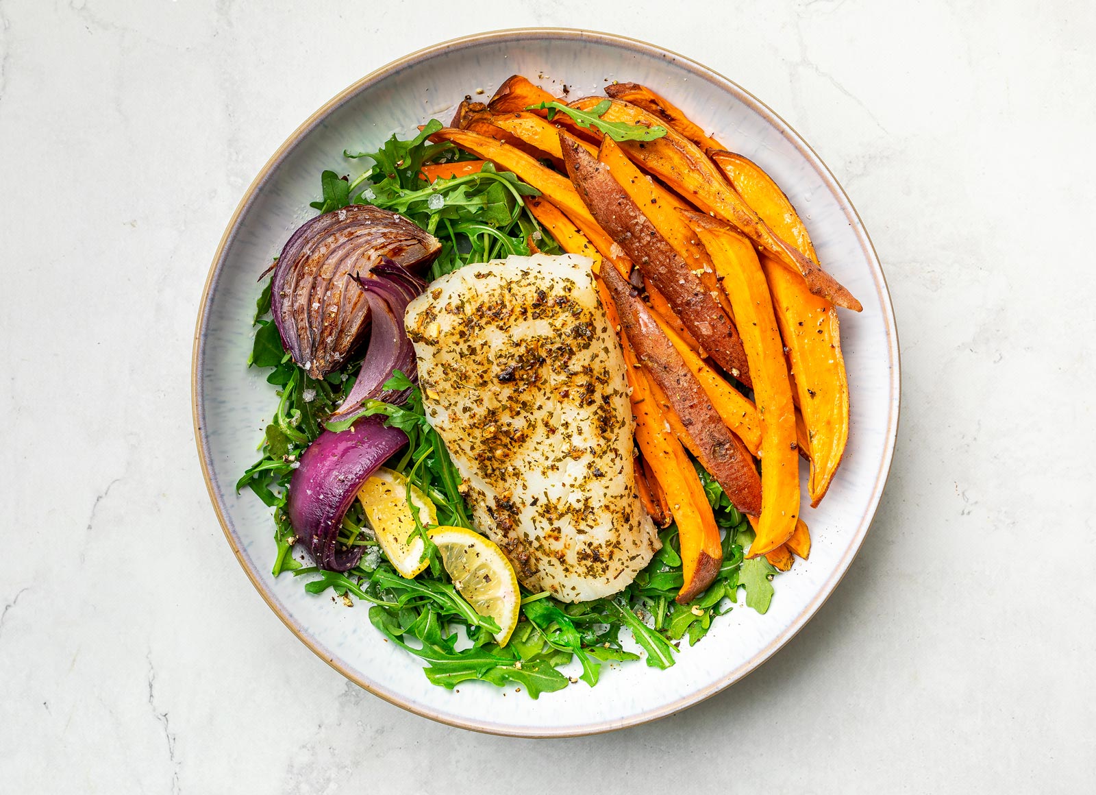  Zippy Ranch Roasted Cod + Sweet Potato Bowl
