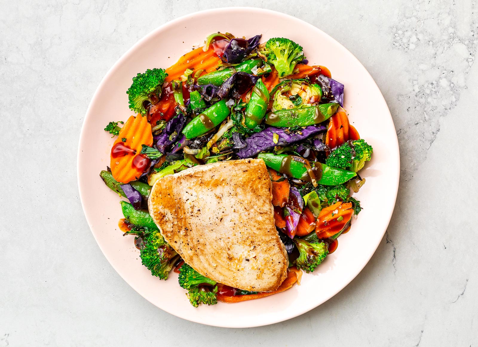 Seared Tuna Steak + Teriyaki Veggies