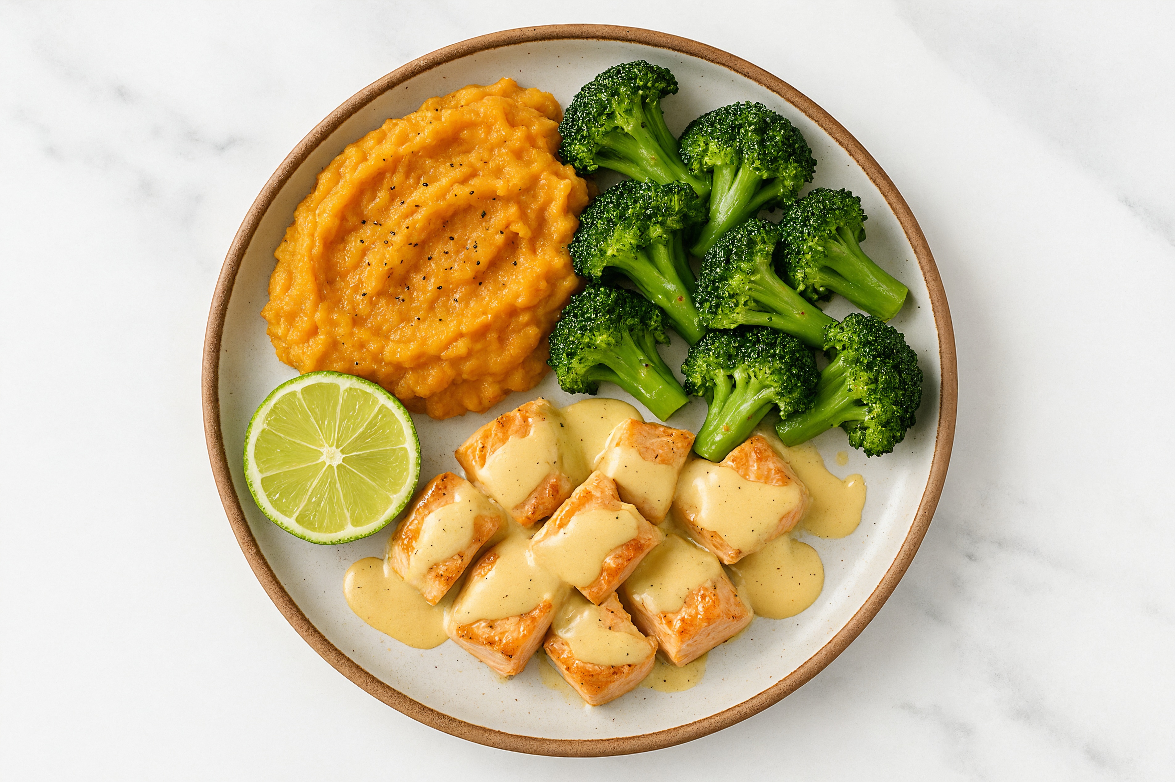 Miso Salmon Sweet Potato Bowl with Broccoli Florets