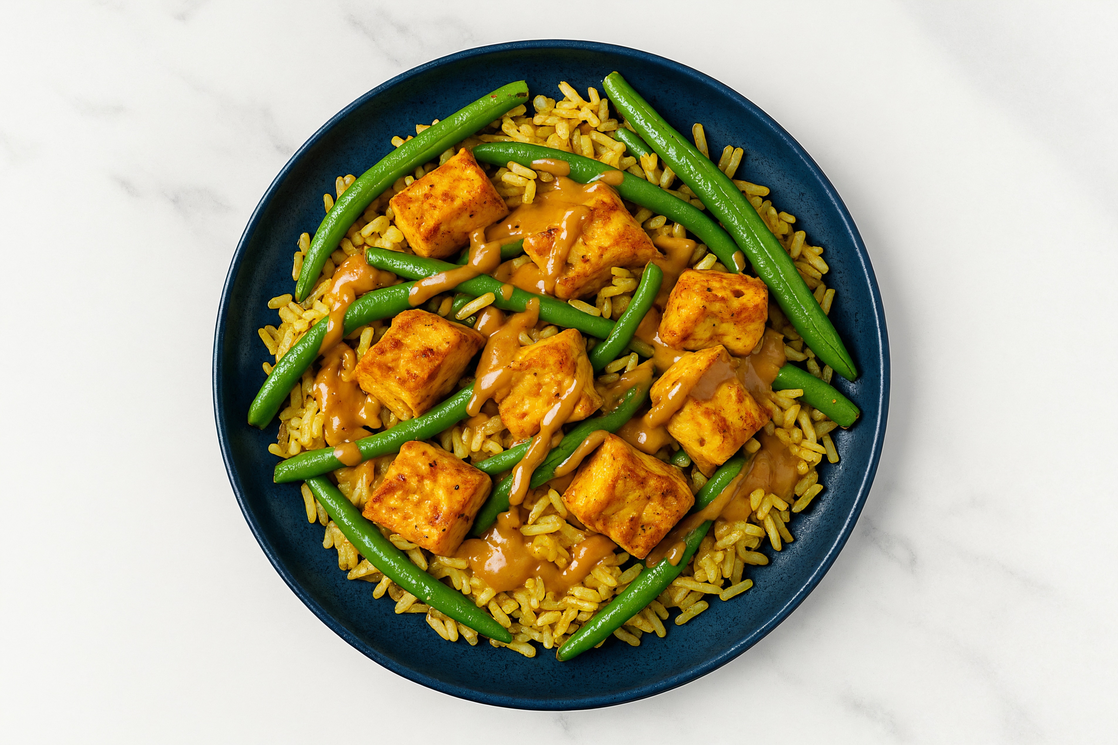 Peanutty Tofu + Organic Green Beans Over Jasmine Rice