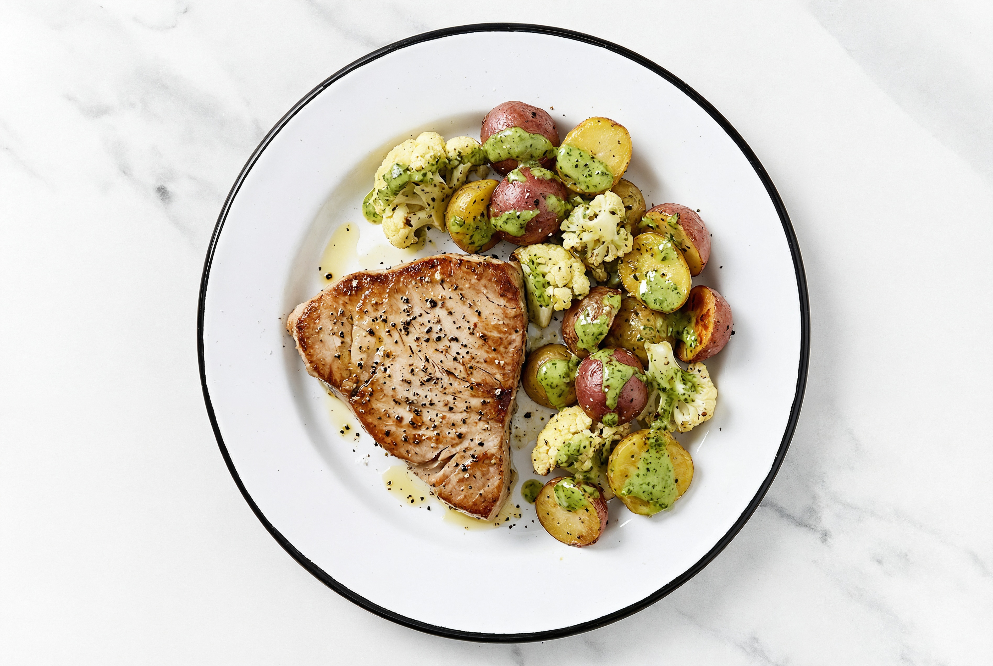 Sheet Pan Green Goddess-Tuna with Potatoes & Cauliflower