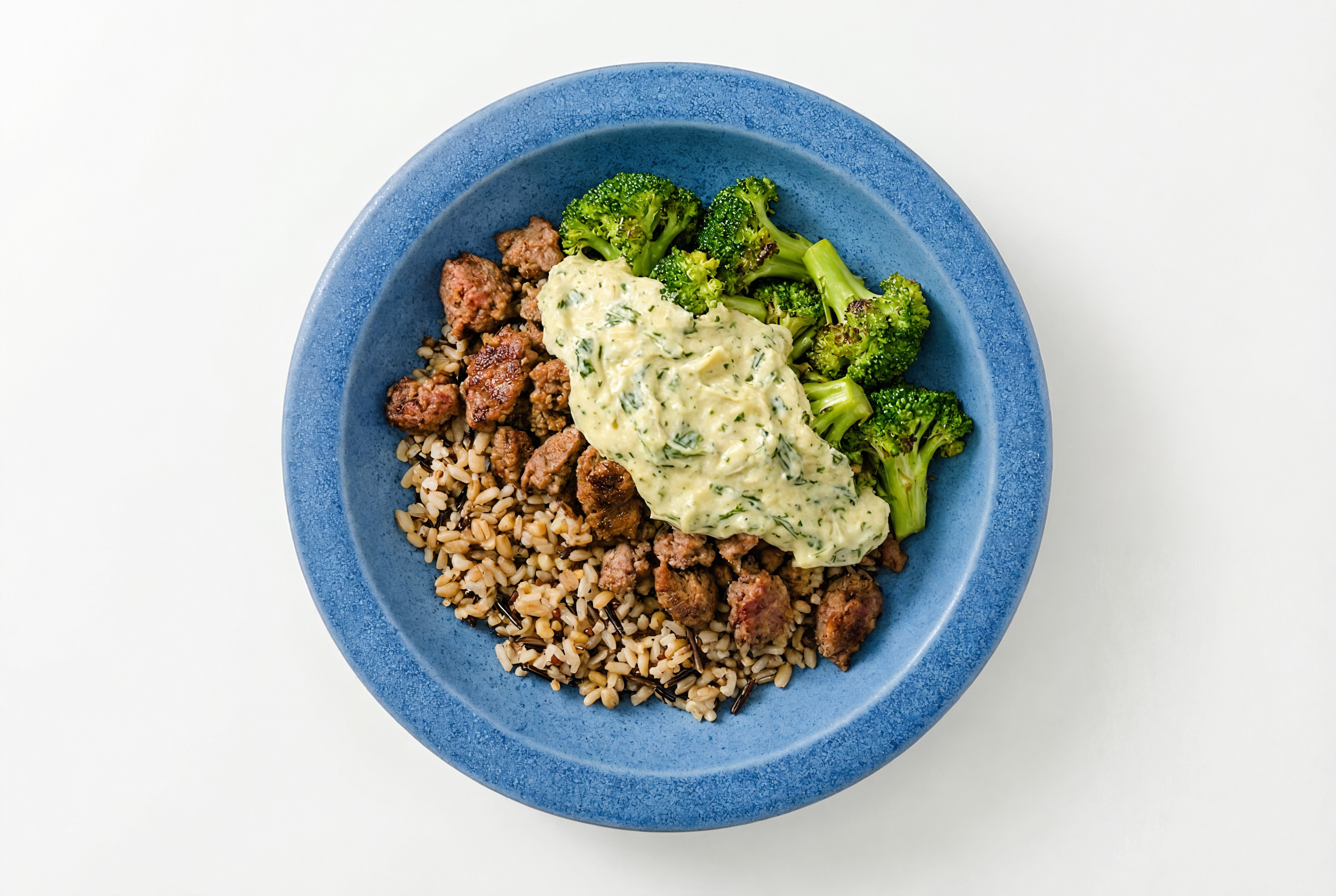 Ground Bison & Broccoli Grain Bowl with Spinach Artichoke