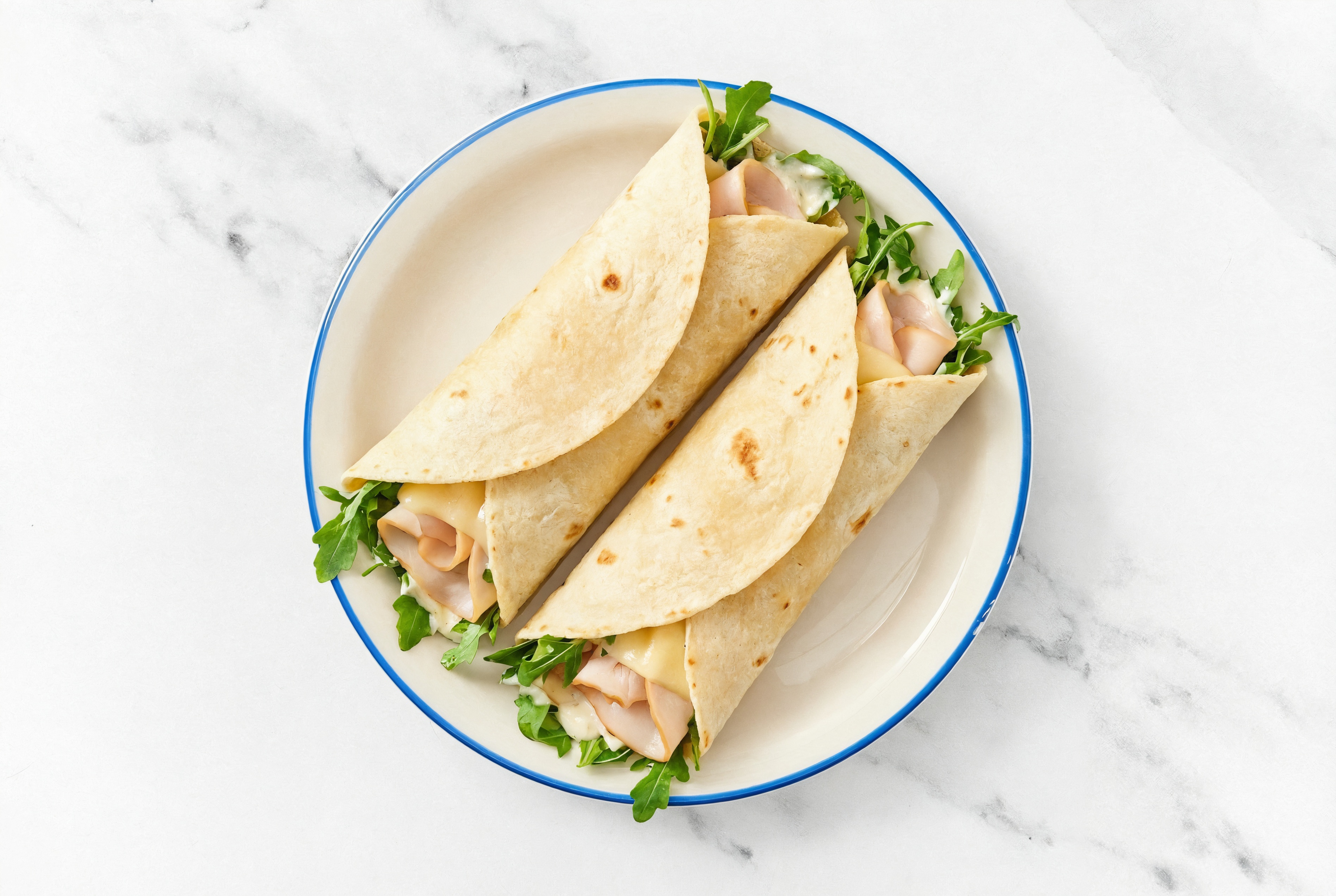 Garlic Oven Roasted Breast Turkey + Havarti Tortilla Wraps with Arugula