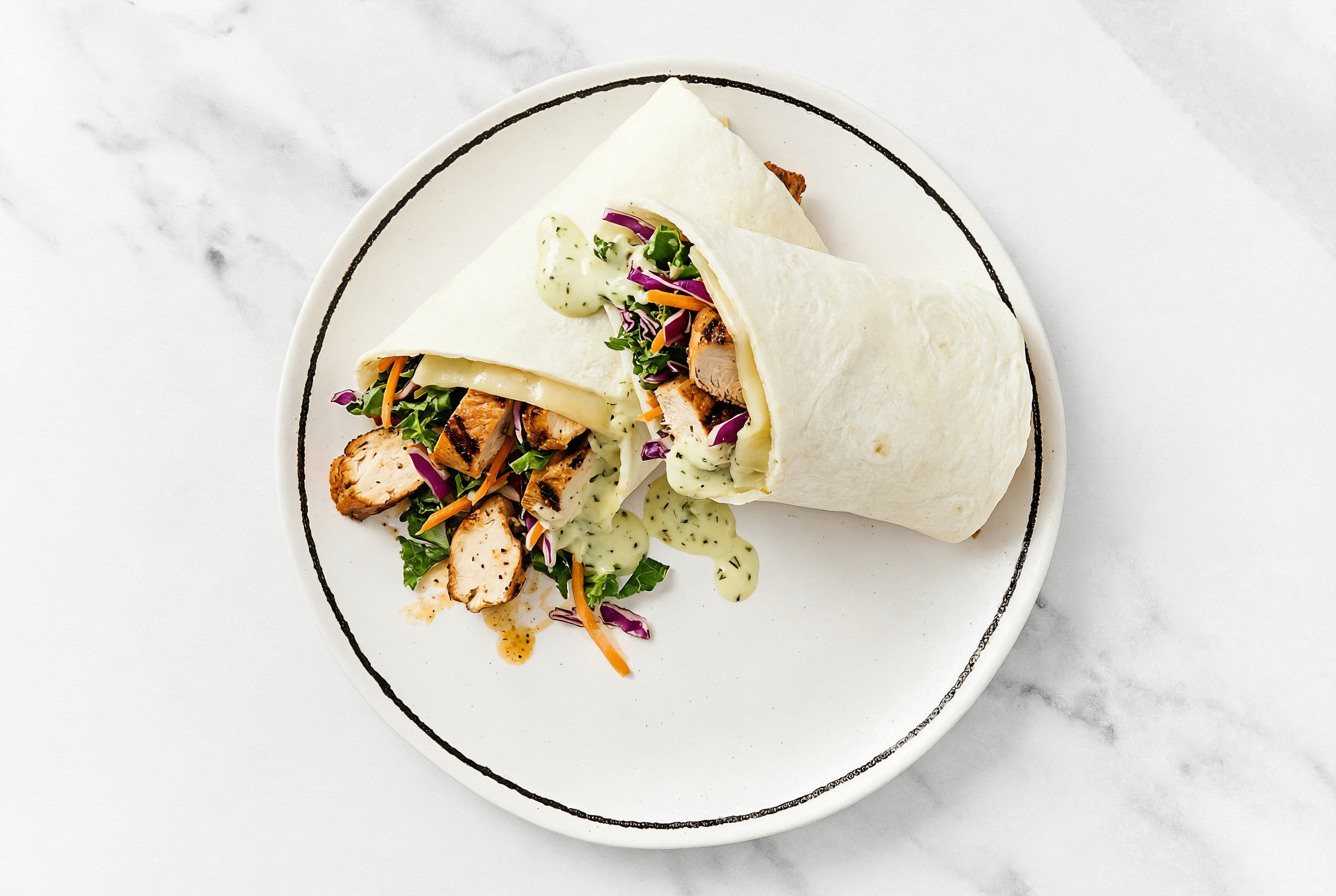 Jalapeño Blackened Chicken + Havarti Wraps with Rainbow Veggies
