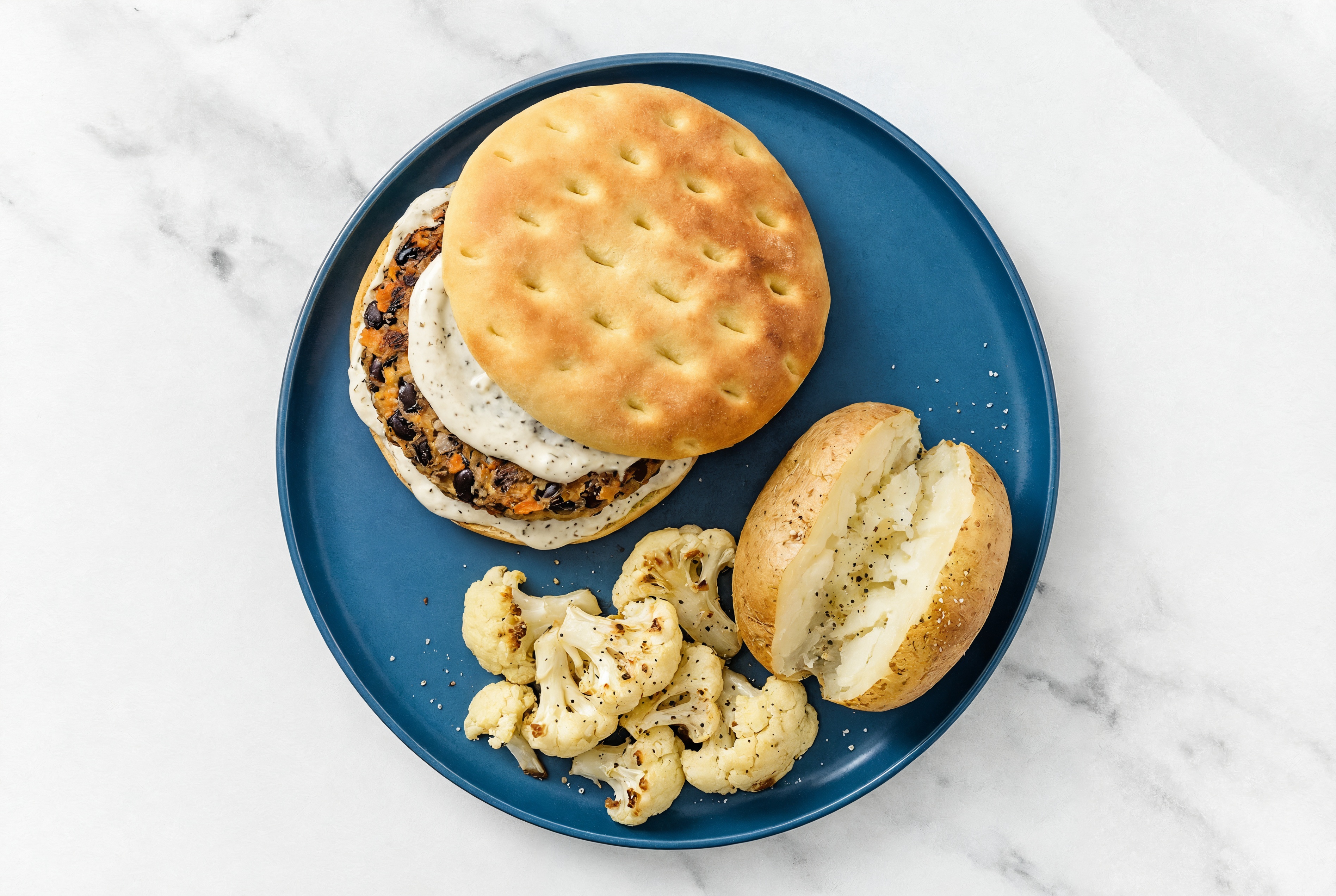 Ranch Black Bean Burger on Brioche with Cauliflower