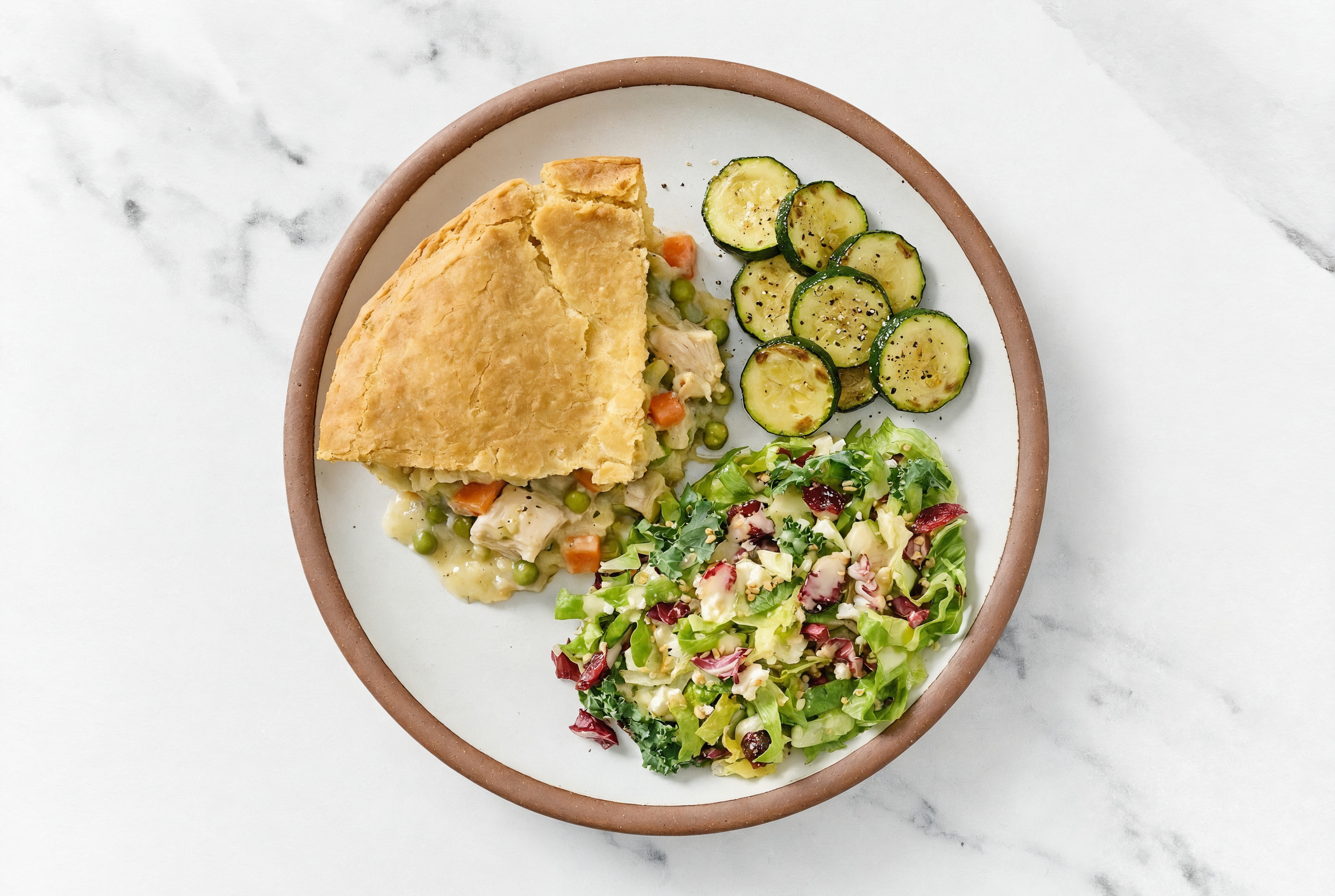 Chicken Pot Pie with Zucchini & Honey Citrus Salad
