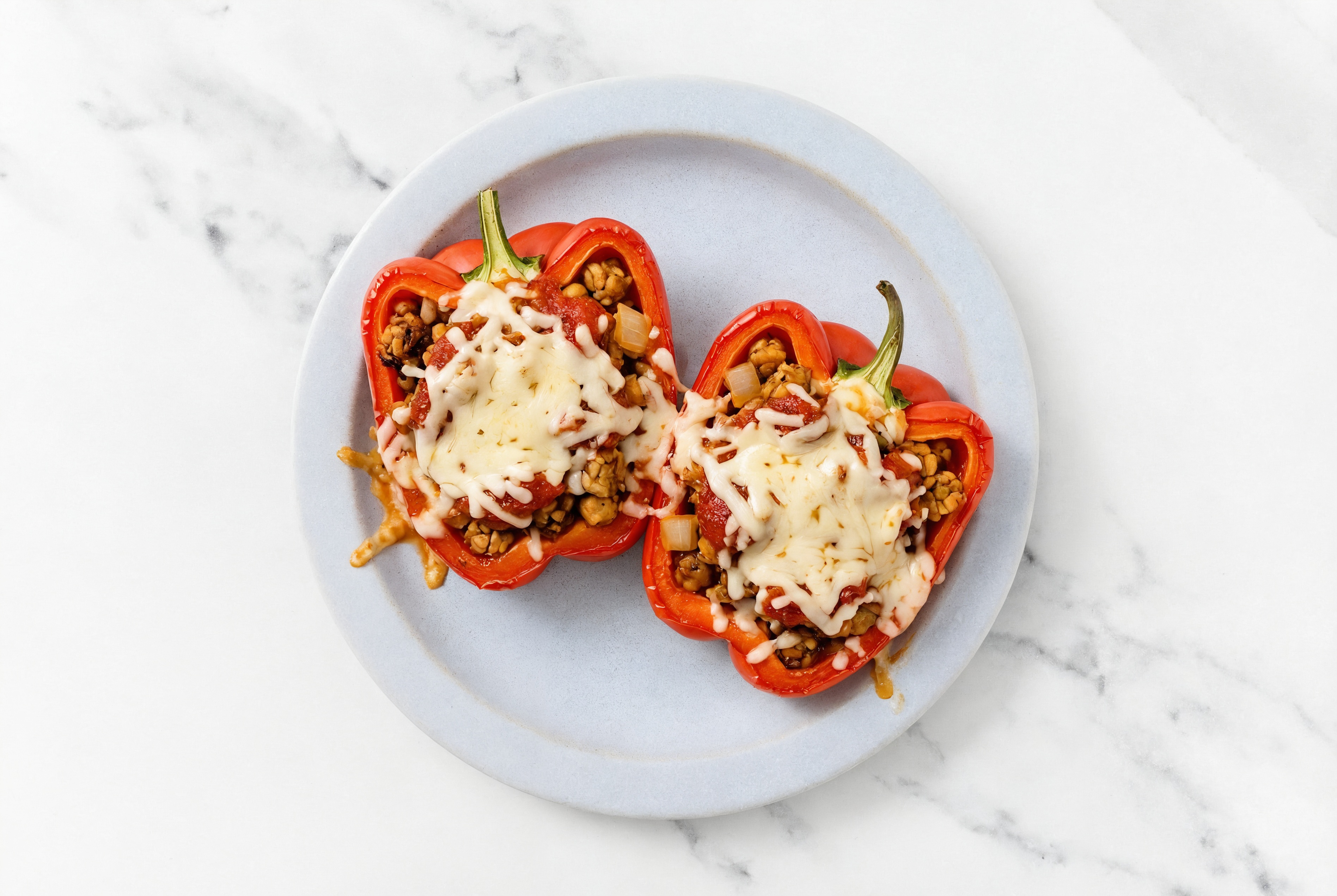 Herby Cheezy Tempeh Marinara Bake with Red Bell Pepper