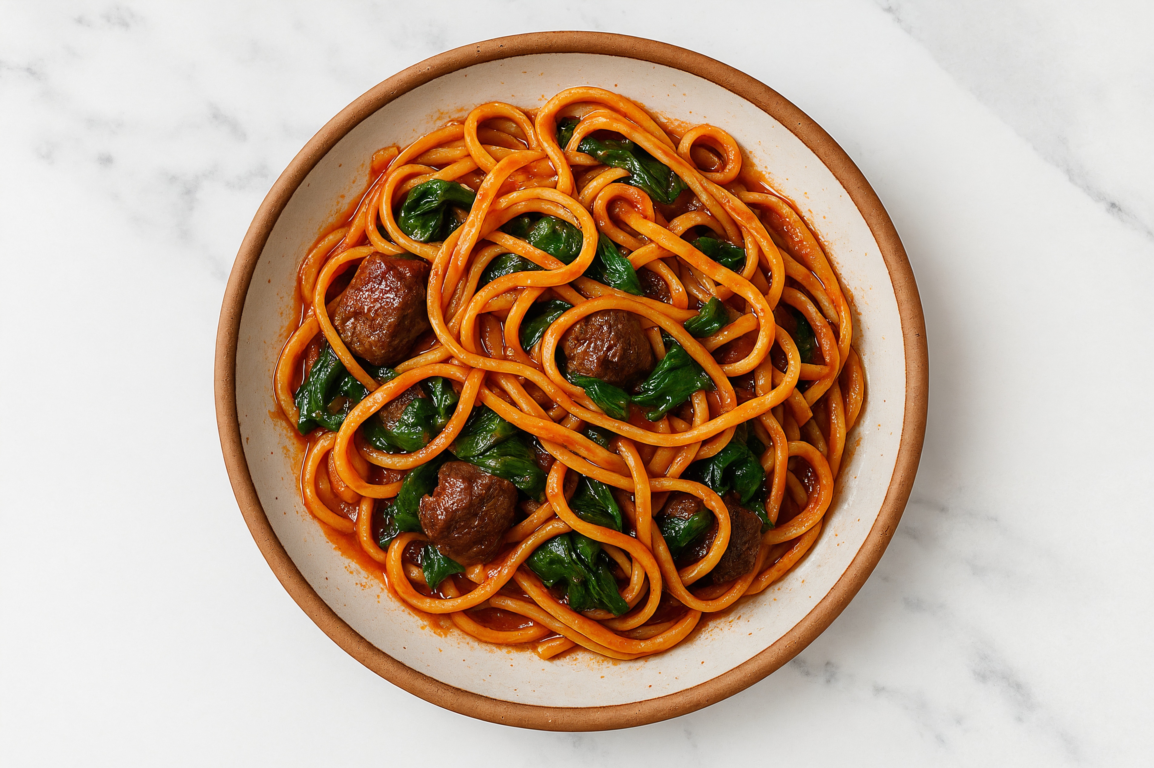 Tomato Marinara Linguine with Lamb & Spinach