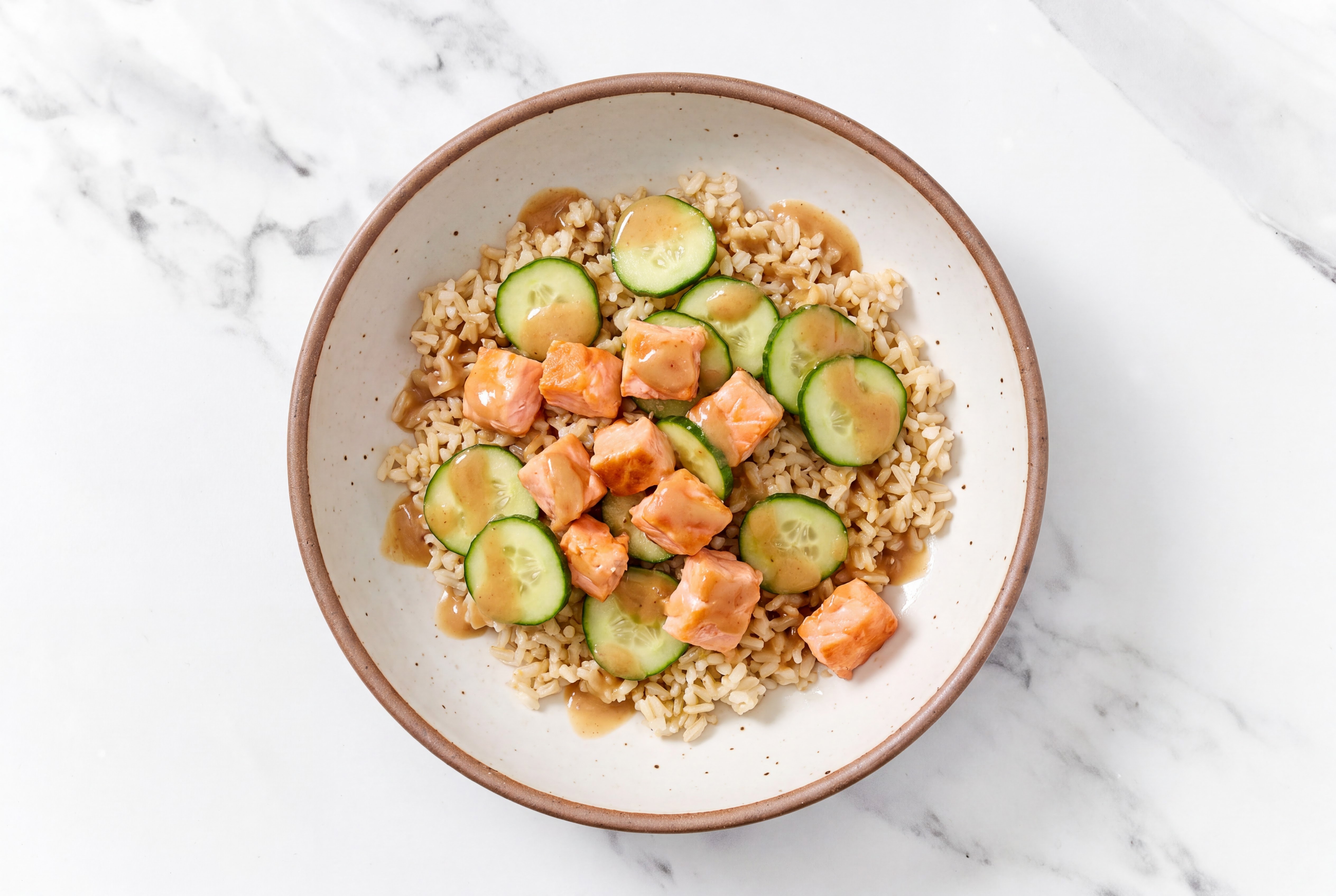 Hearty Gingery Ponzu Poké Salmon + Crisp English Cucumber Bowl