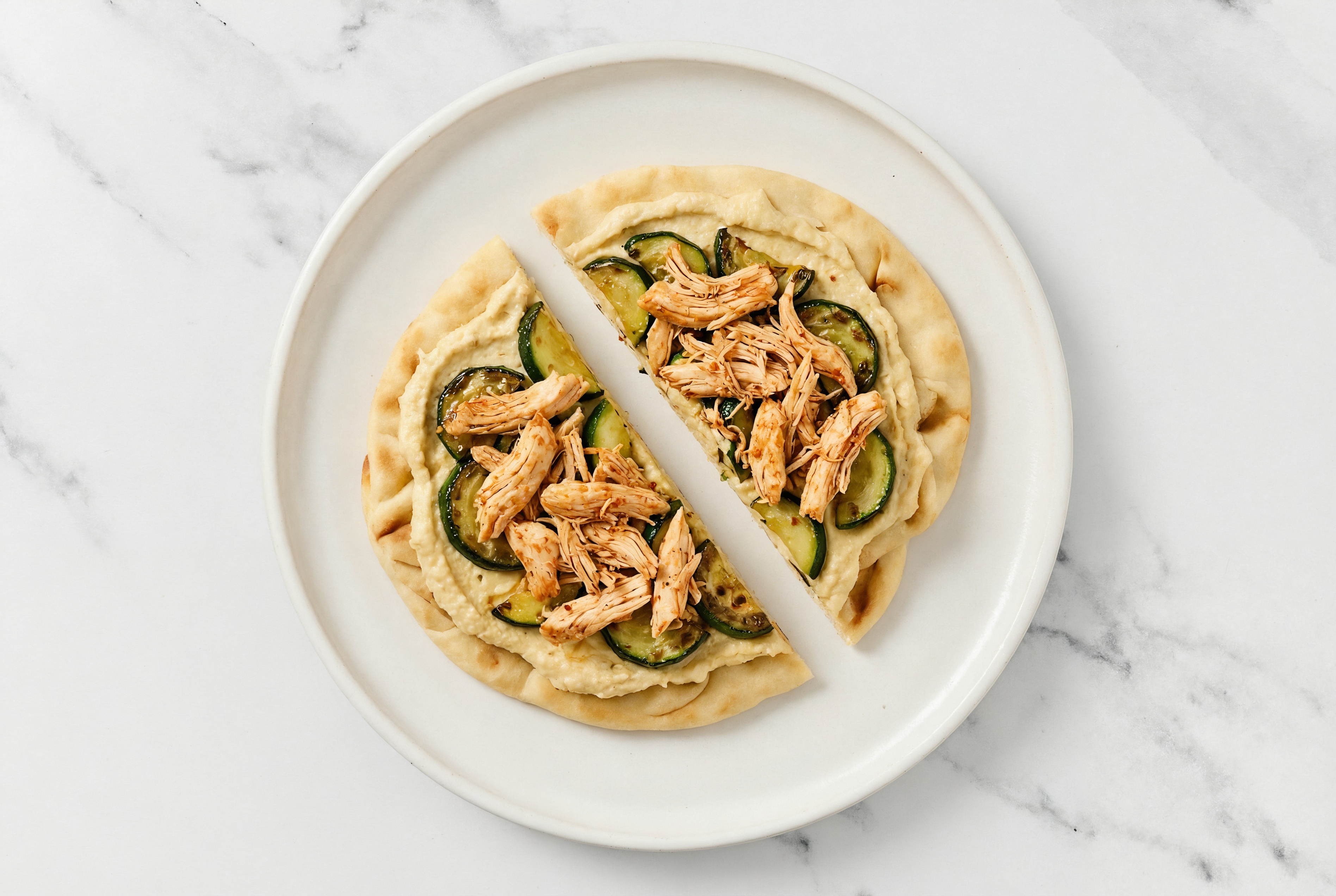 Hearty  Lemon Garlic Hummus Chicken Naan Flatbread