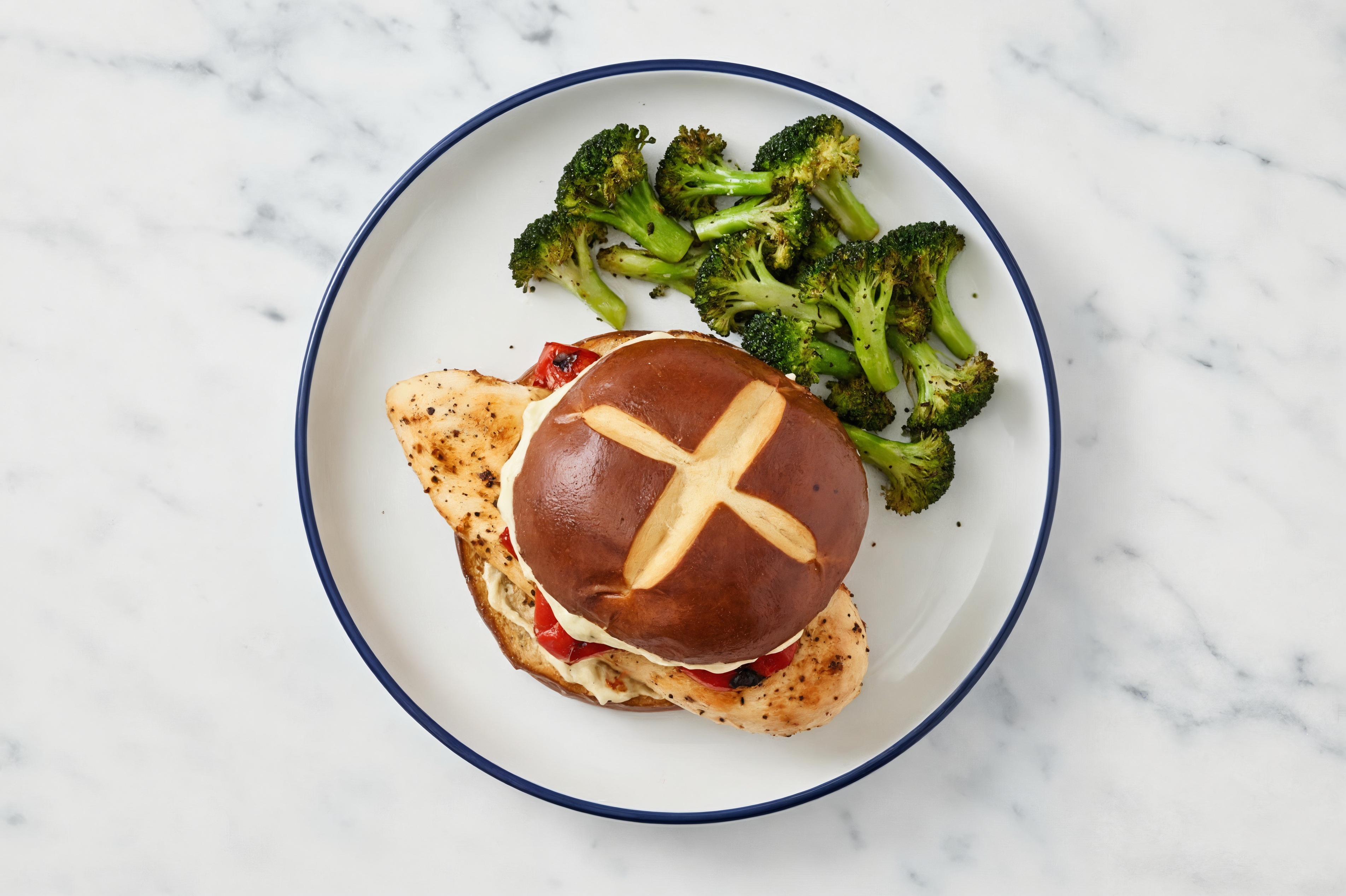 Garlicky Chicken Sammies + Steamed Broccoli