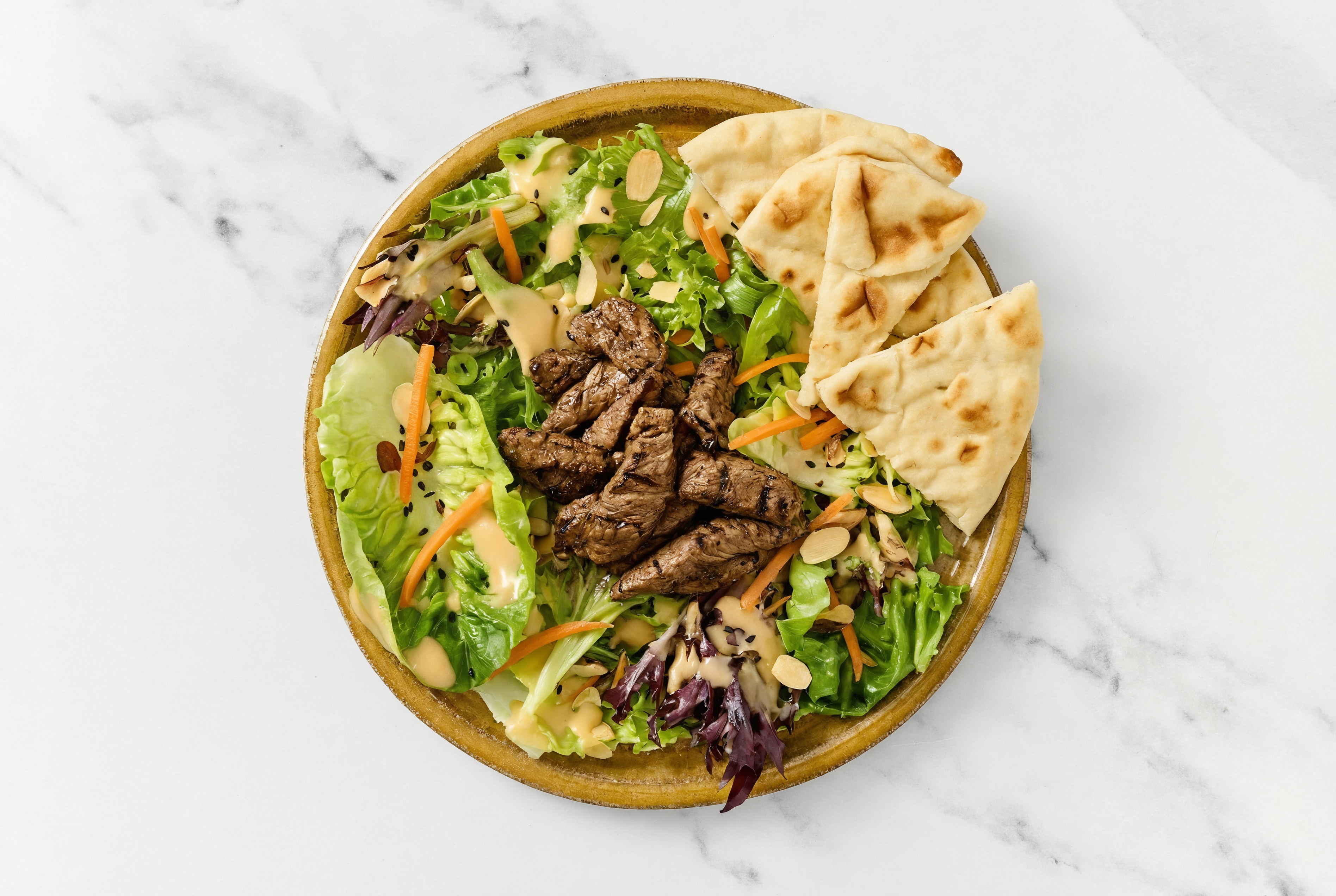 Little Gem Salad with Barbacoa Beef + Traditional Naan