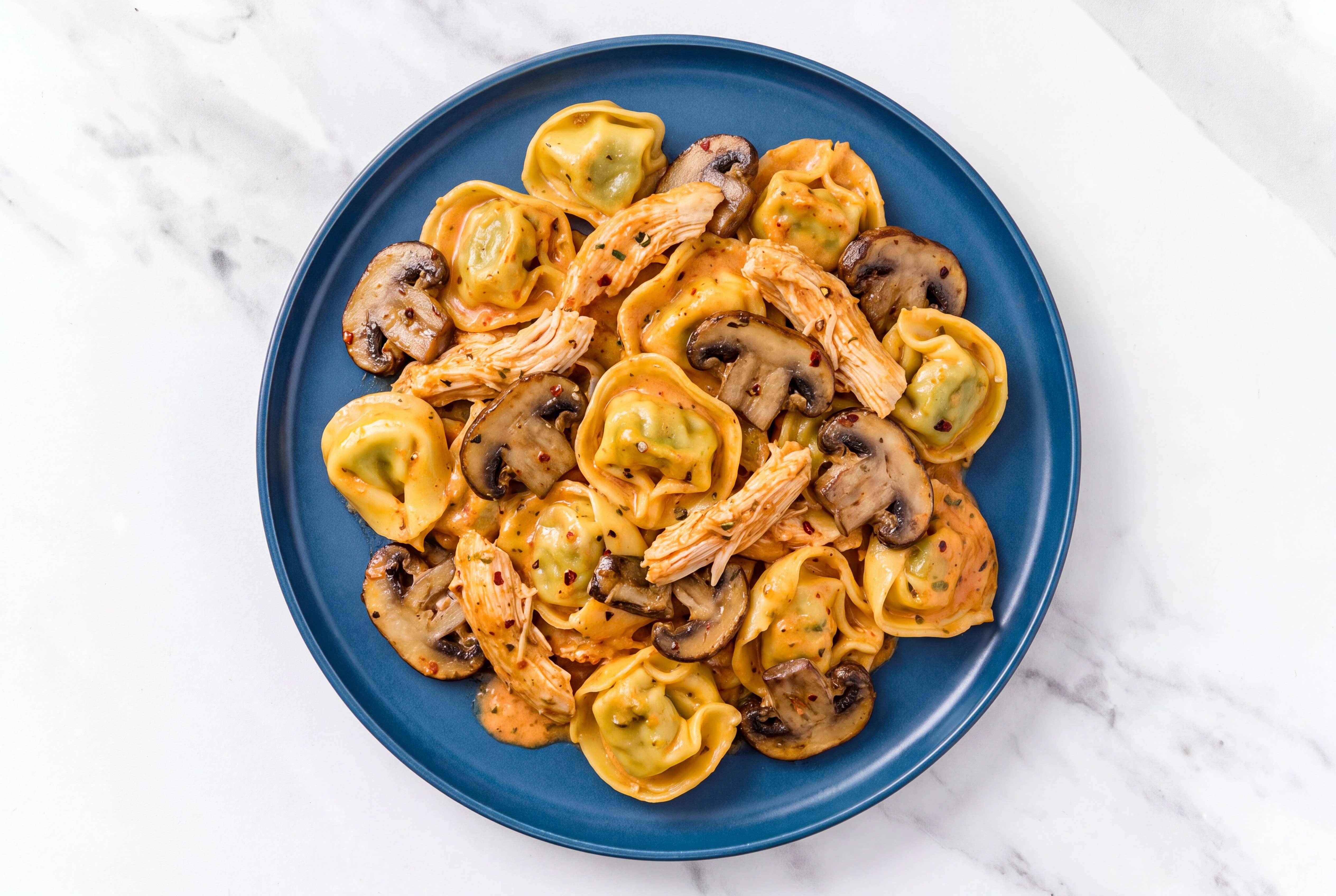 Tortellini Vodka with Chile Chicken & Mushrooms