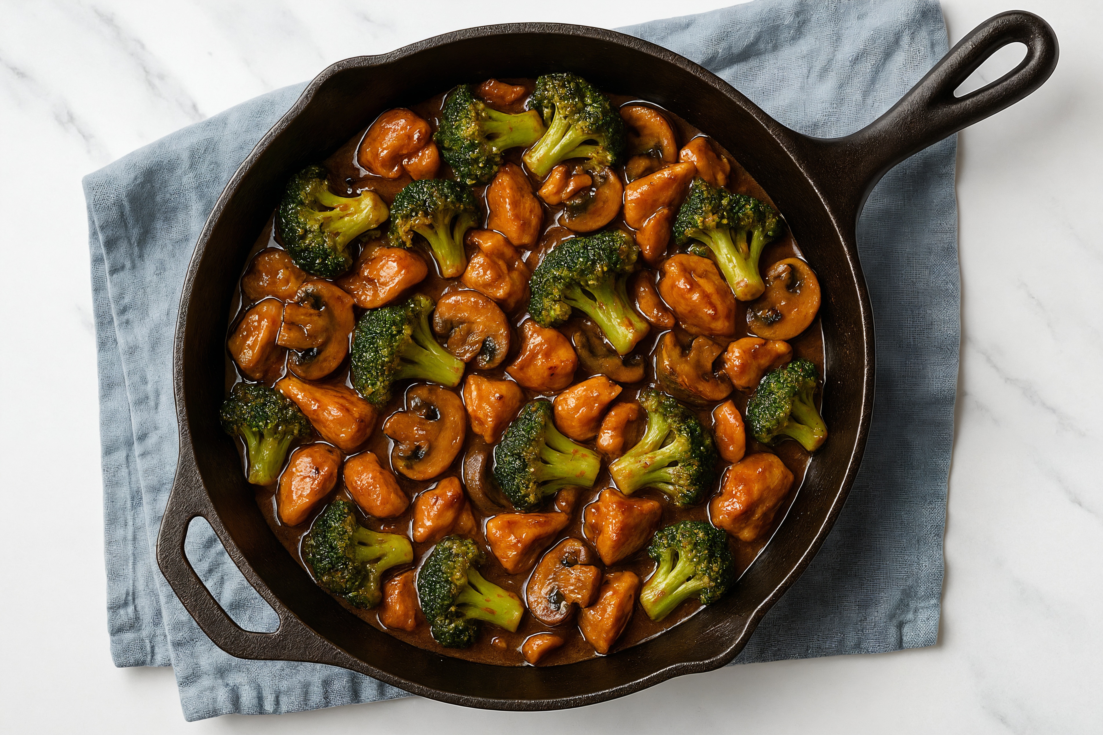 Herby Gingery Chicken + Mushroom Stir-Fry with Broccoli Florets