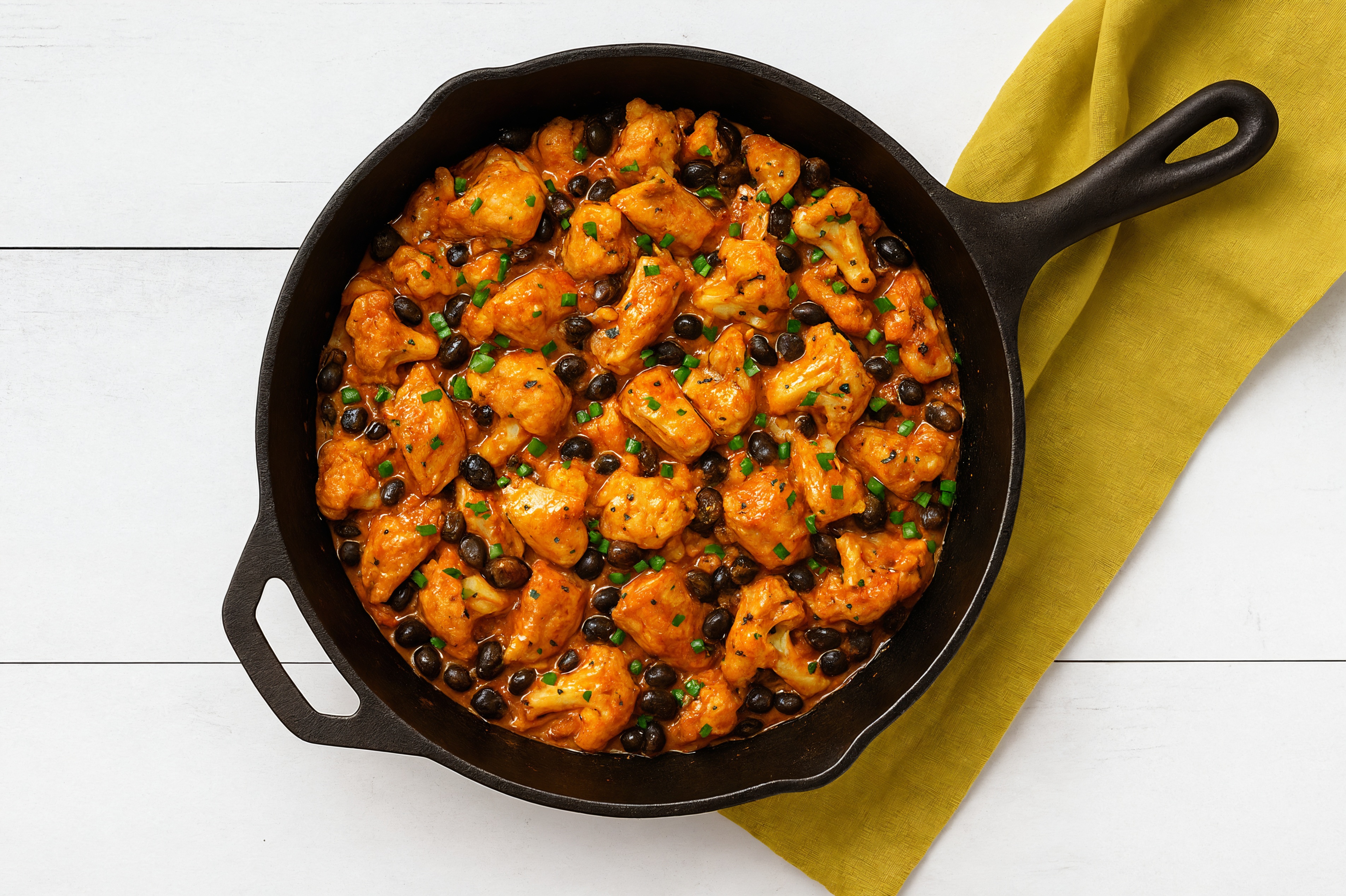 Black Beans + Chicken in Peppery Sauce with Cauliflower Florets + Chives