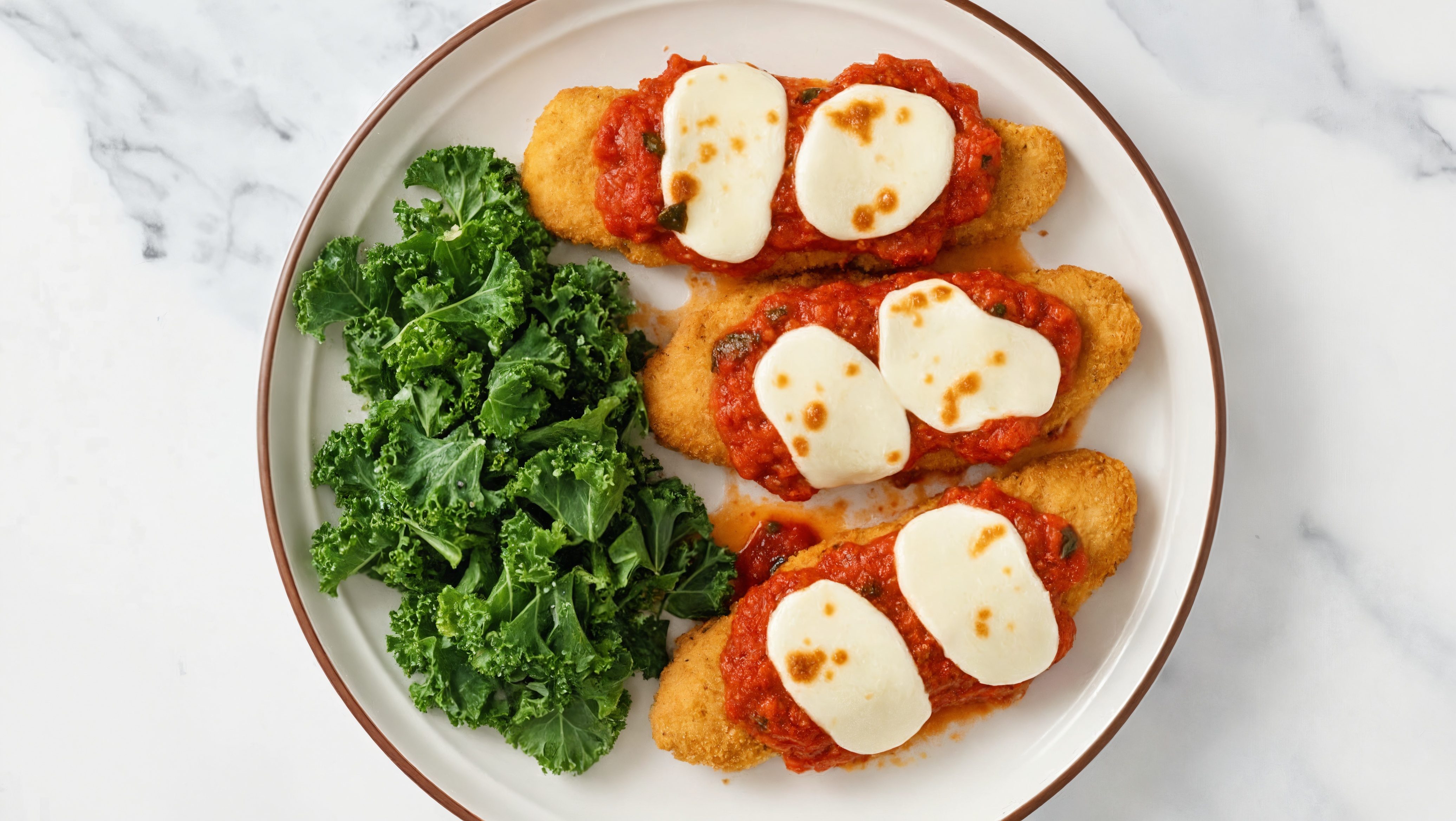 "Chicken" Parm + Simple Kale Salad with Mozzarella Ball